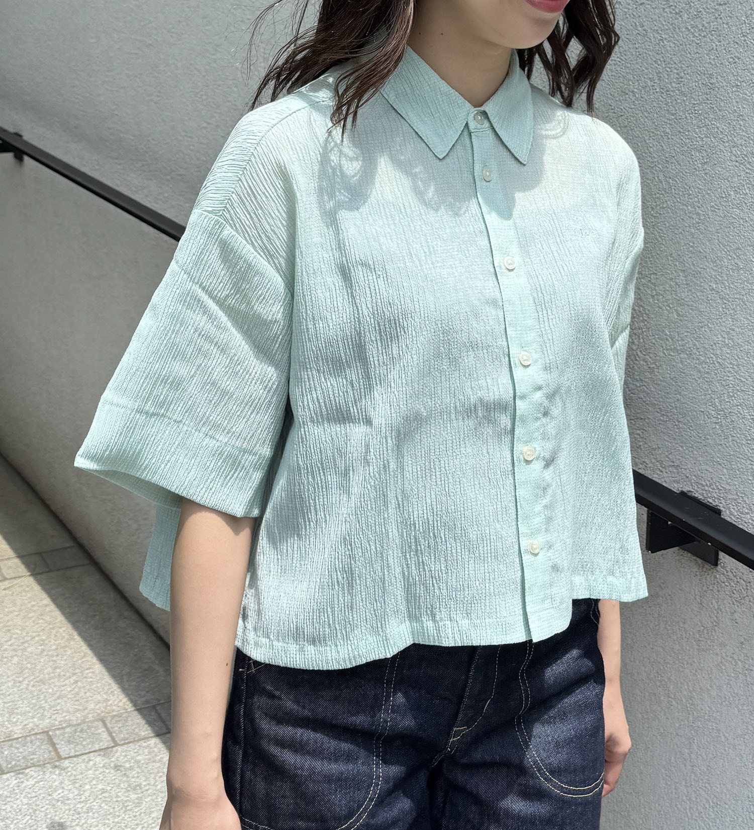 Lee(リー)の【おまとめ割】バックリボンハーフスリーブシャツ|トップス/シャツ/ブラウス/レディース|ミント