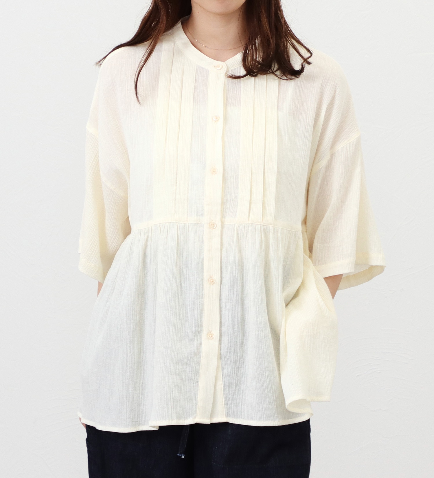 Lee(リー)の【ポイントアップ対象】【直営店・WEB別注】ペプラムシャツ クレープ生地で涼しい|トップス/シャツ/ブラウス/レディース|オフホワイト