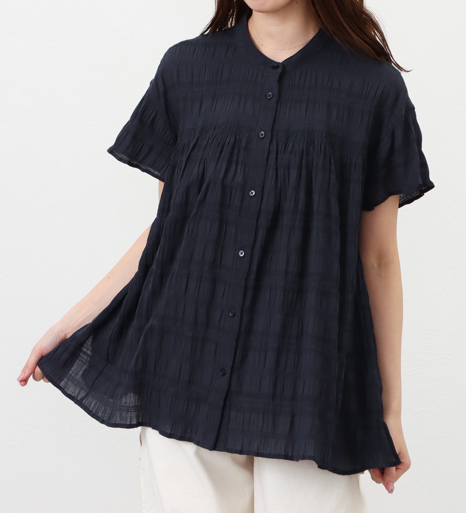 Lee(リー)の【ポイントアップ対象】【直営店・WEB別注】ギャザーチュニック|トップス/シャツ/ブラウス/レディース|ネイビー