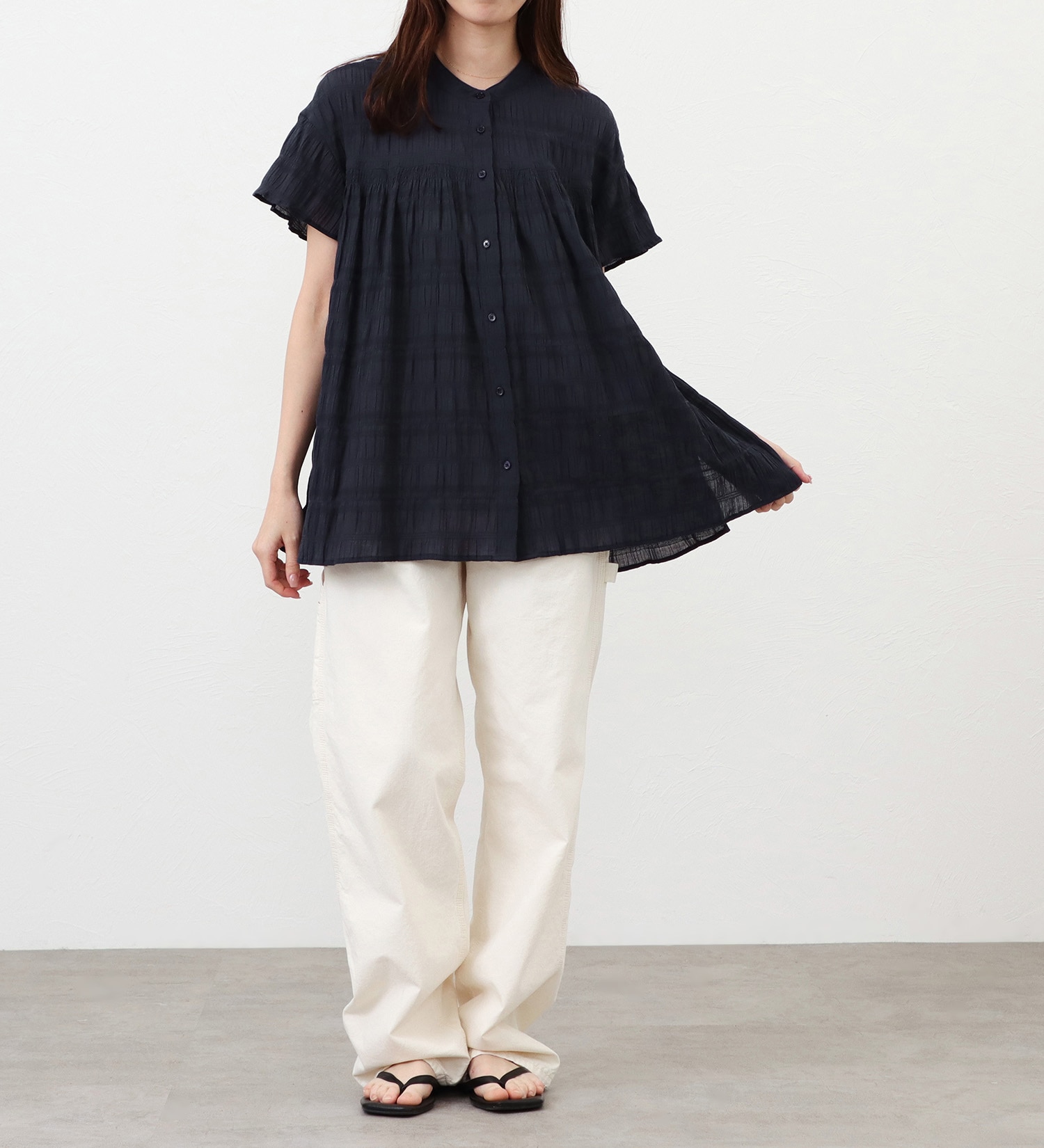 Lee(リー)の【ポイントアップ対象】【直営店・WEB別注】ギャザーチュニック|トップス/シャツ/ブラウス/レディース|ネイビー