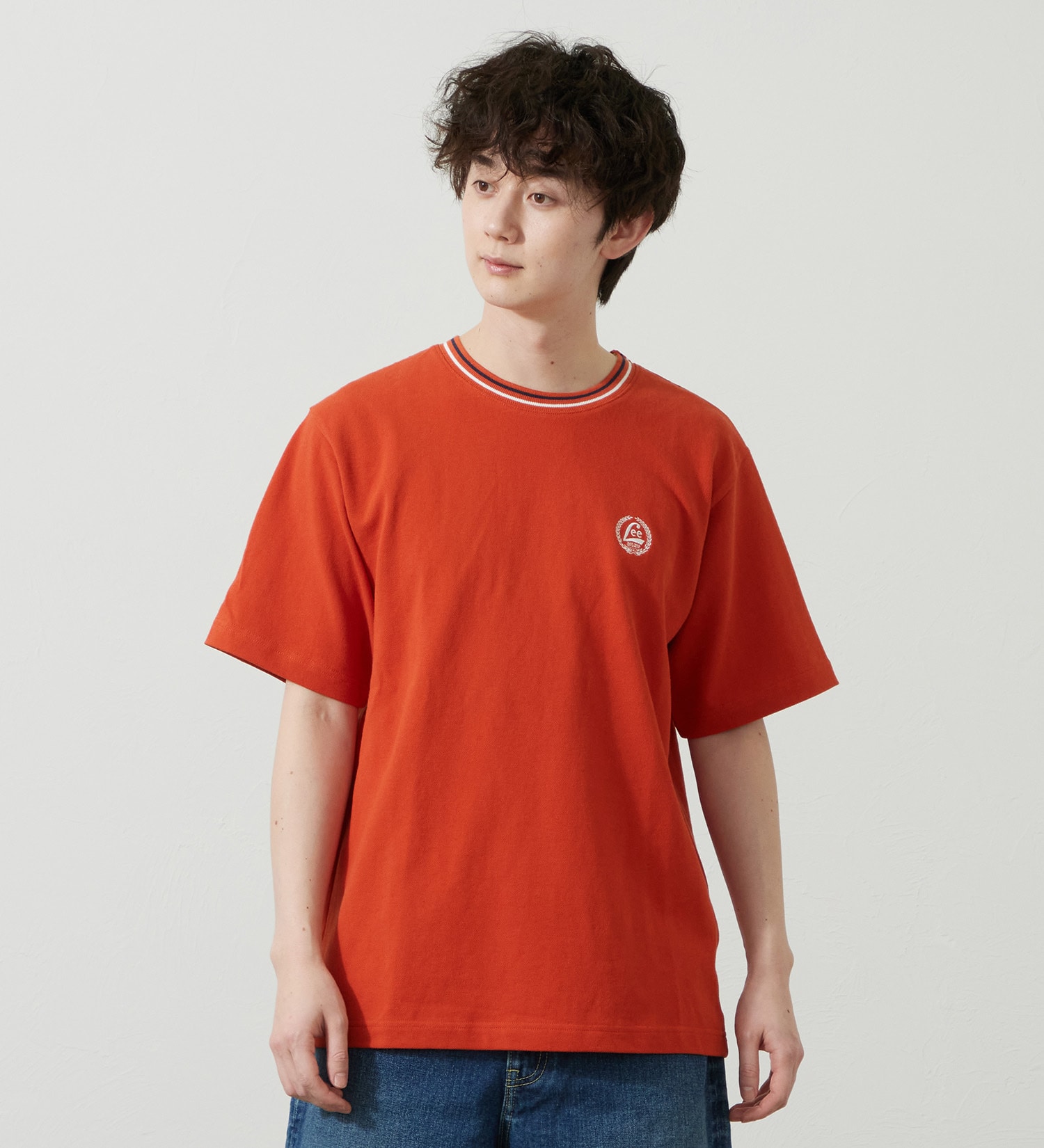 Lee(リー)のラインリブTシャツ カノコ素材|トップス/Tシャツ/カットソー/メンズ|オレンジ
