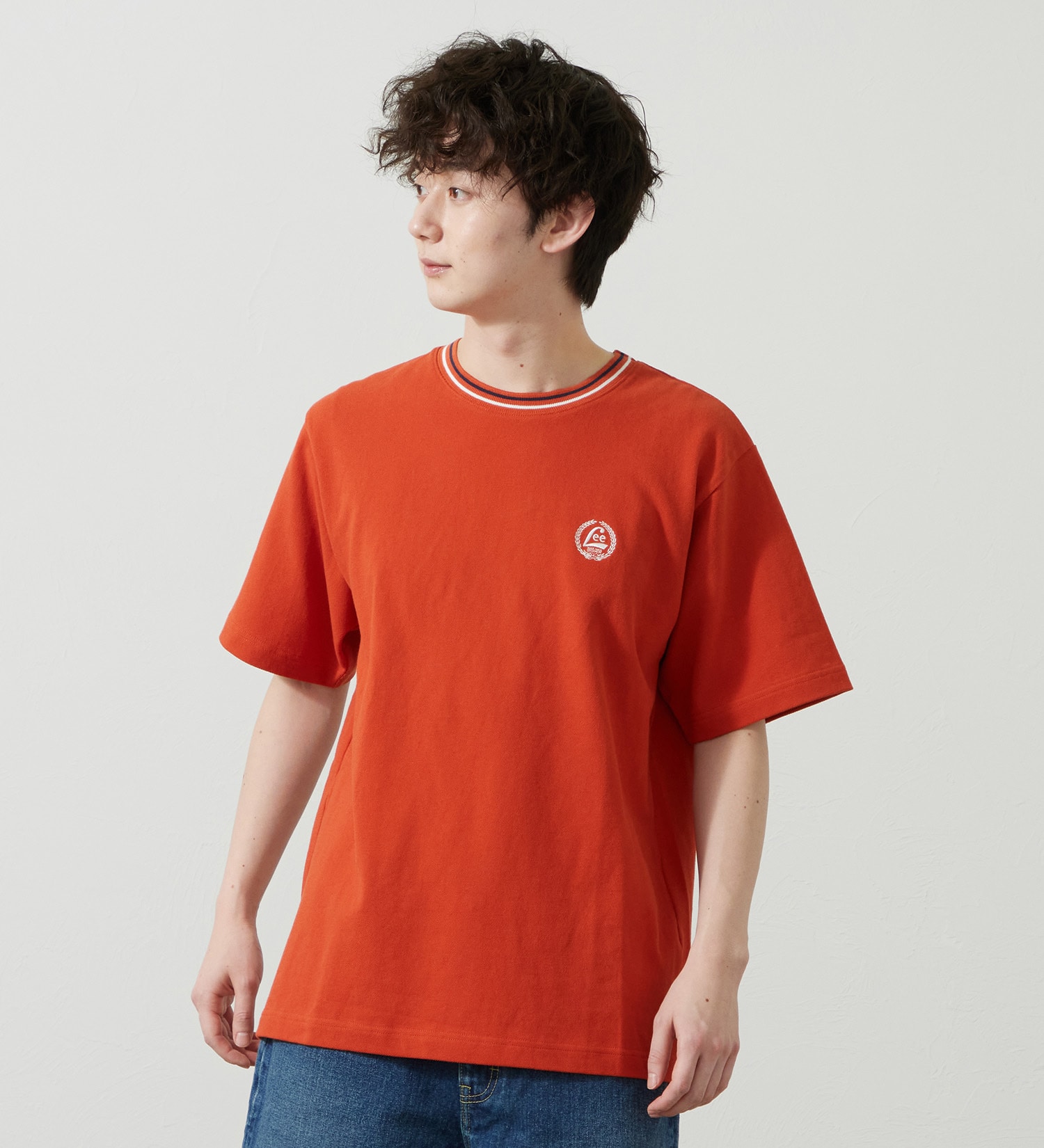 Lee(リー)のラインリブTシャツ カノコ素材|トップス/Tシャツ/カットソー/メンズ|オレンジ