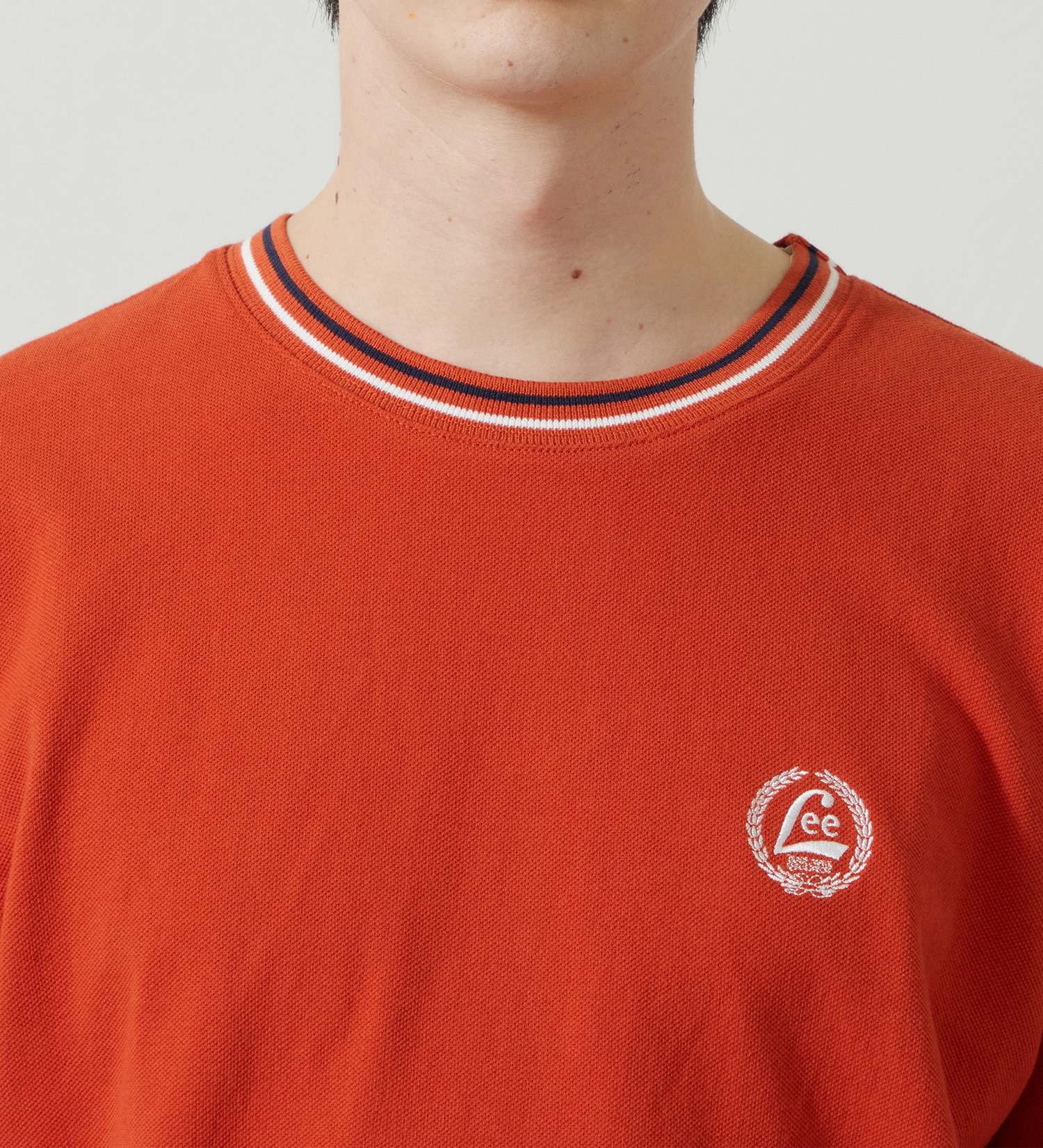 Lee(リー)のラインリブTシャツ カノコ素材|トップス/Tシャツ/カットソー/メンズ|オレンジ