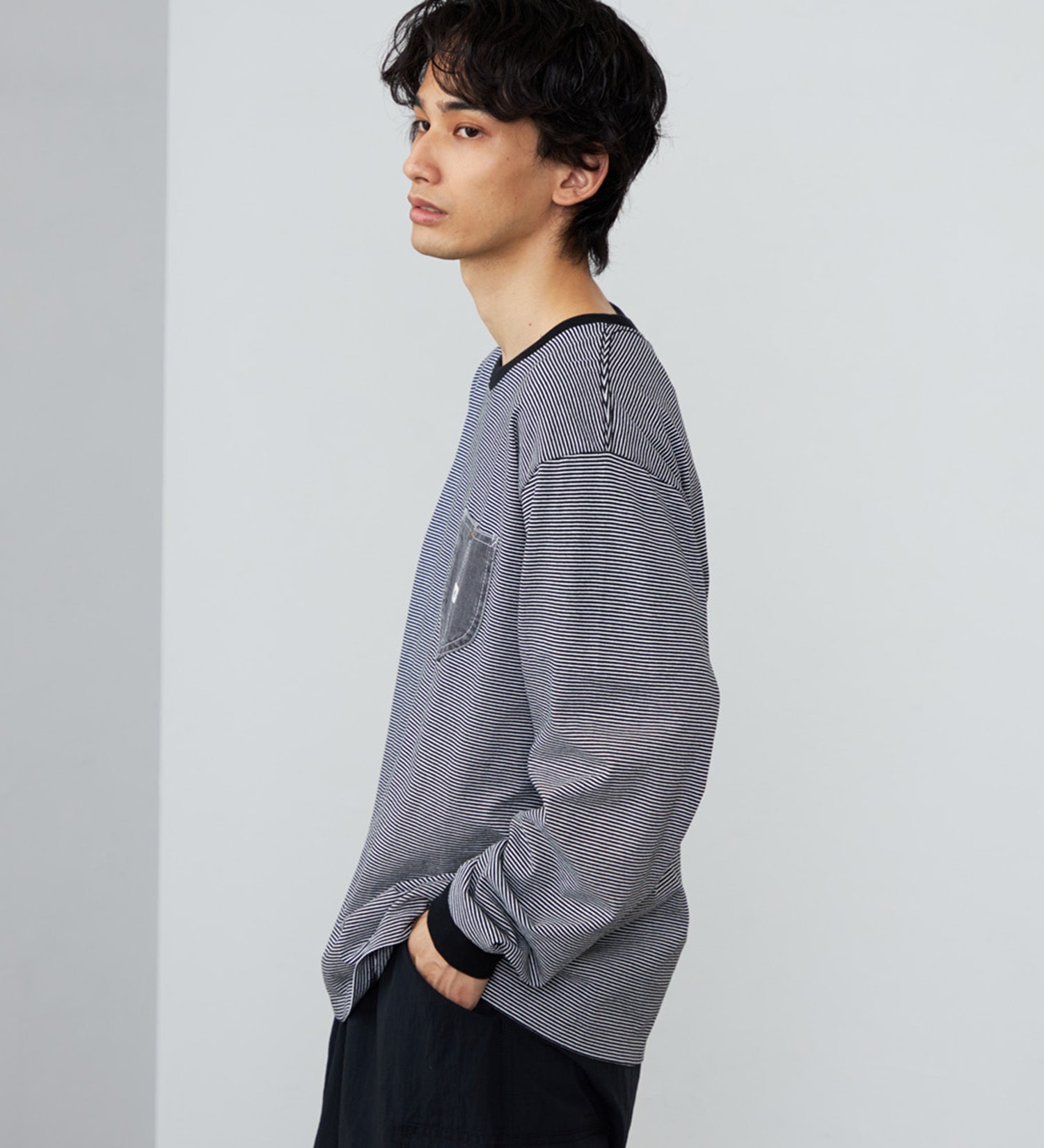 Lee(リー)のデニムポケット ロングスリーブTシャツ【ロングセラー】|トップス/Tシャツ/カットソー/メンズ|ホワイトxブラック
