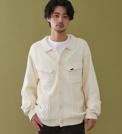 Lee(リー)のKNIT RIDERS JACKET / ニットライダースジャケット|トップス/ニット/セーター/メンズ|ホワイト