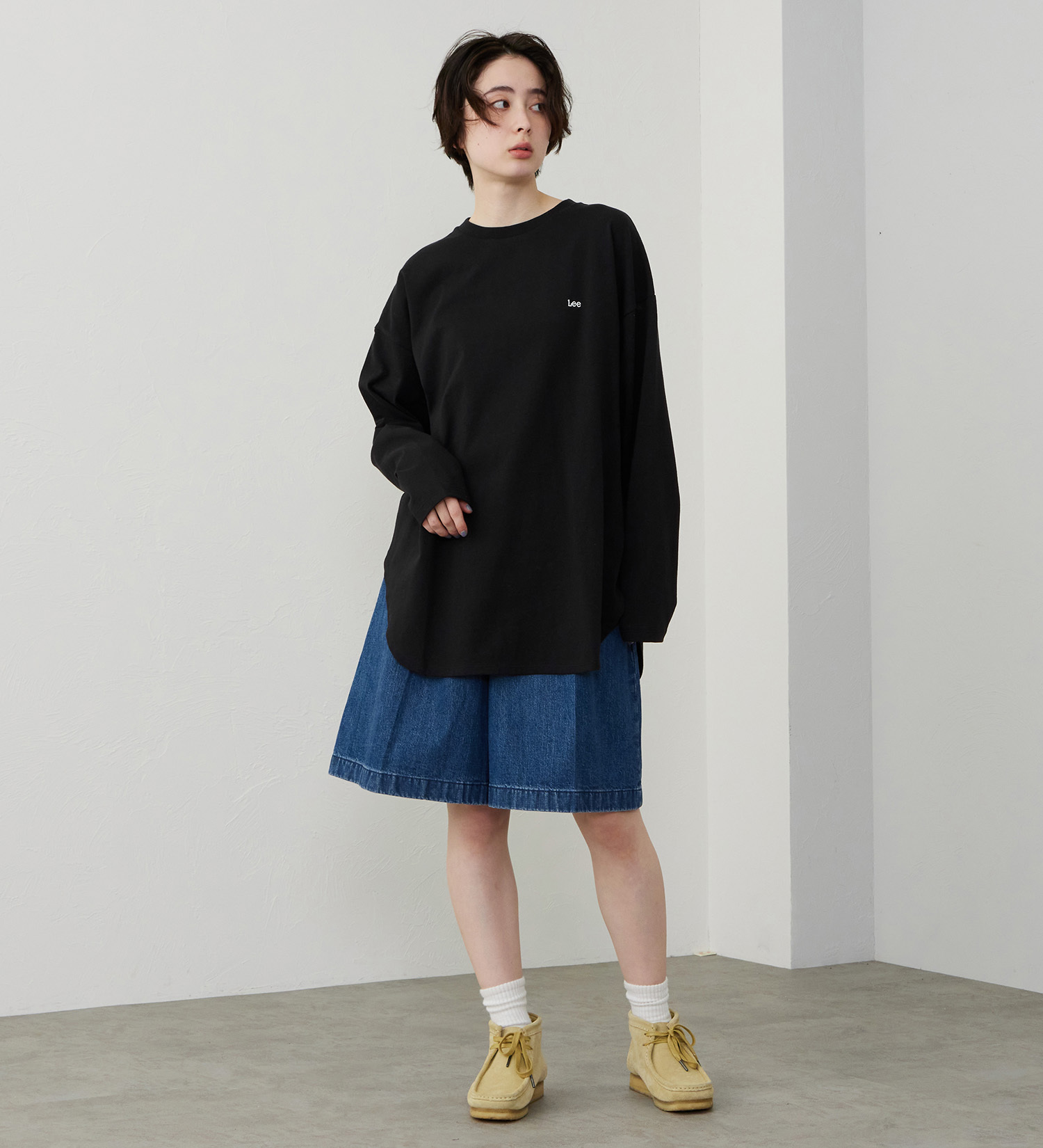 Lee(リー)のラウンドヘム ロングスリーブTシャツ|トップス/Tシャツ/カットソー/レディース|ブラック