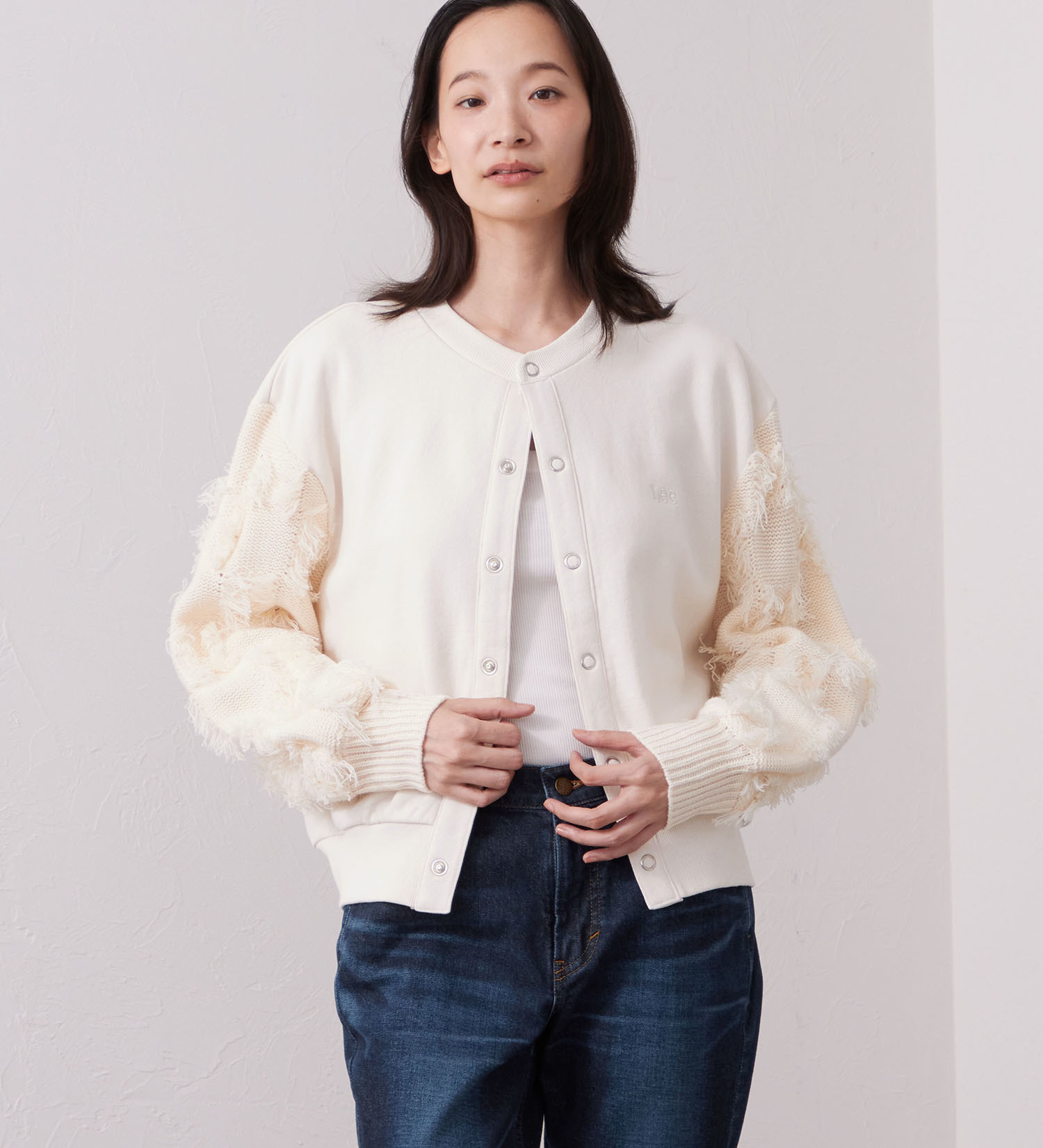 Lee(リー)のKNITPANEL SWEAT CARDIGAN/ニットパネルスウェットカーディガン|トップス/スウェット/レディース|ブルー