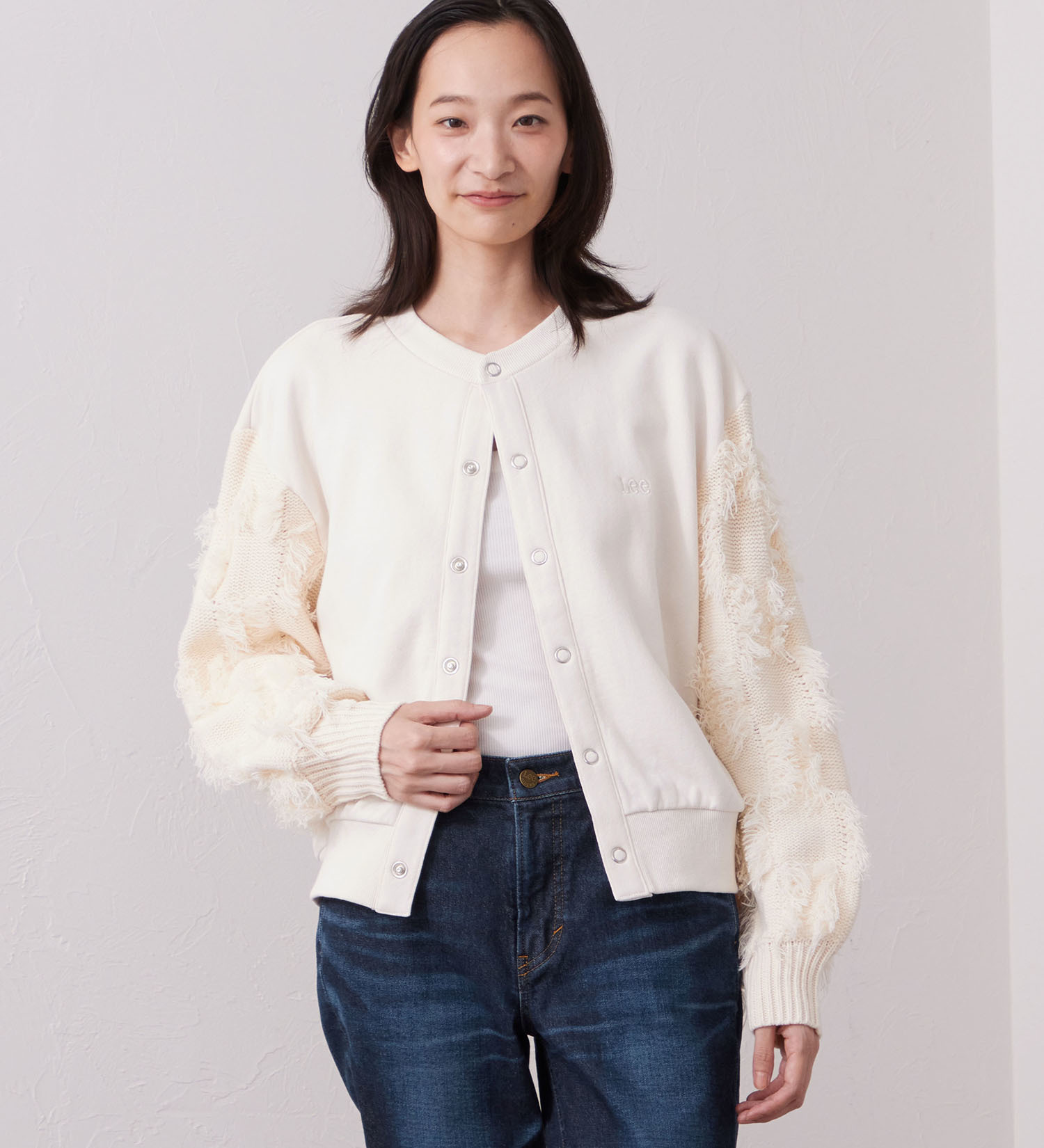 Lee(リー)のKNITPANEL SWEAT CARDIGAN/ニットパネルスウェットカーディガン|トップス/スウェット/レディース|ブルー