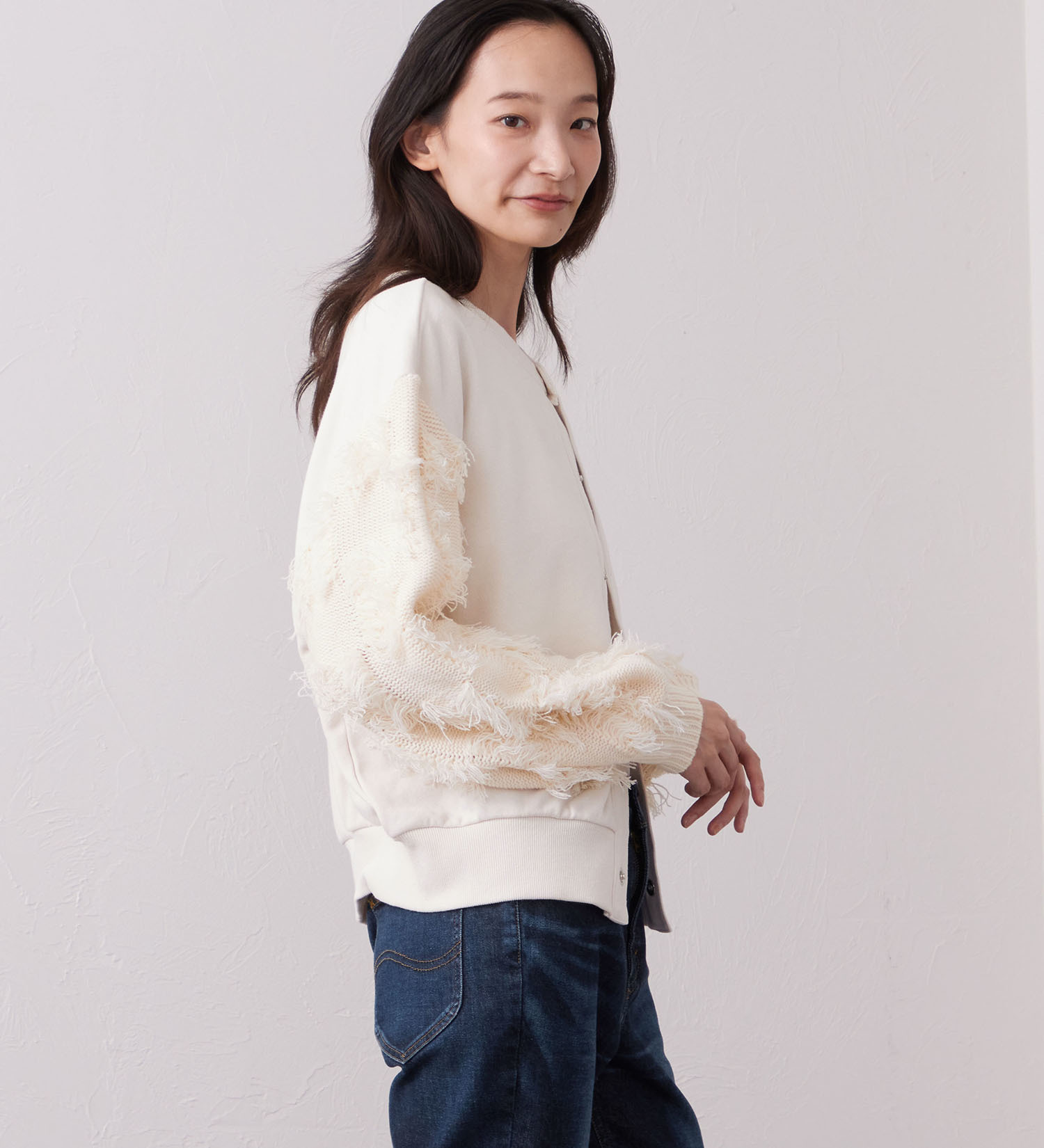 Lee(リー)のKNITPANEL SWEAT CARDIGAN/ニットパネルスウェットカーディガン|トップス/スウェット/レディース|ブルー