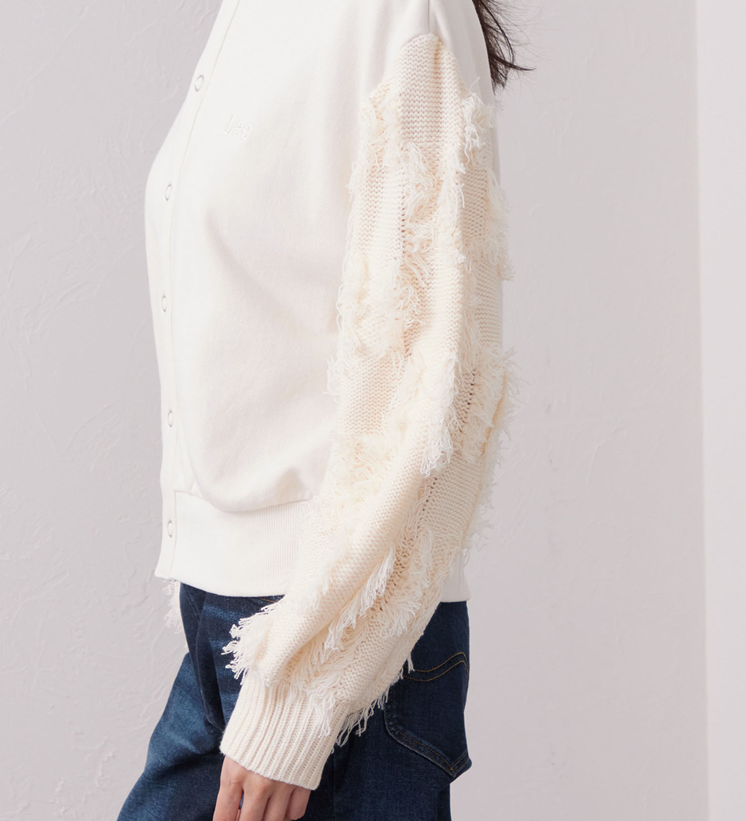Lee(リー)のKNITPANEL SWEAT CARDIGAN/ニットパネルスウェットカーディガン|トップス/スウェット/レディース|ブルー