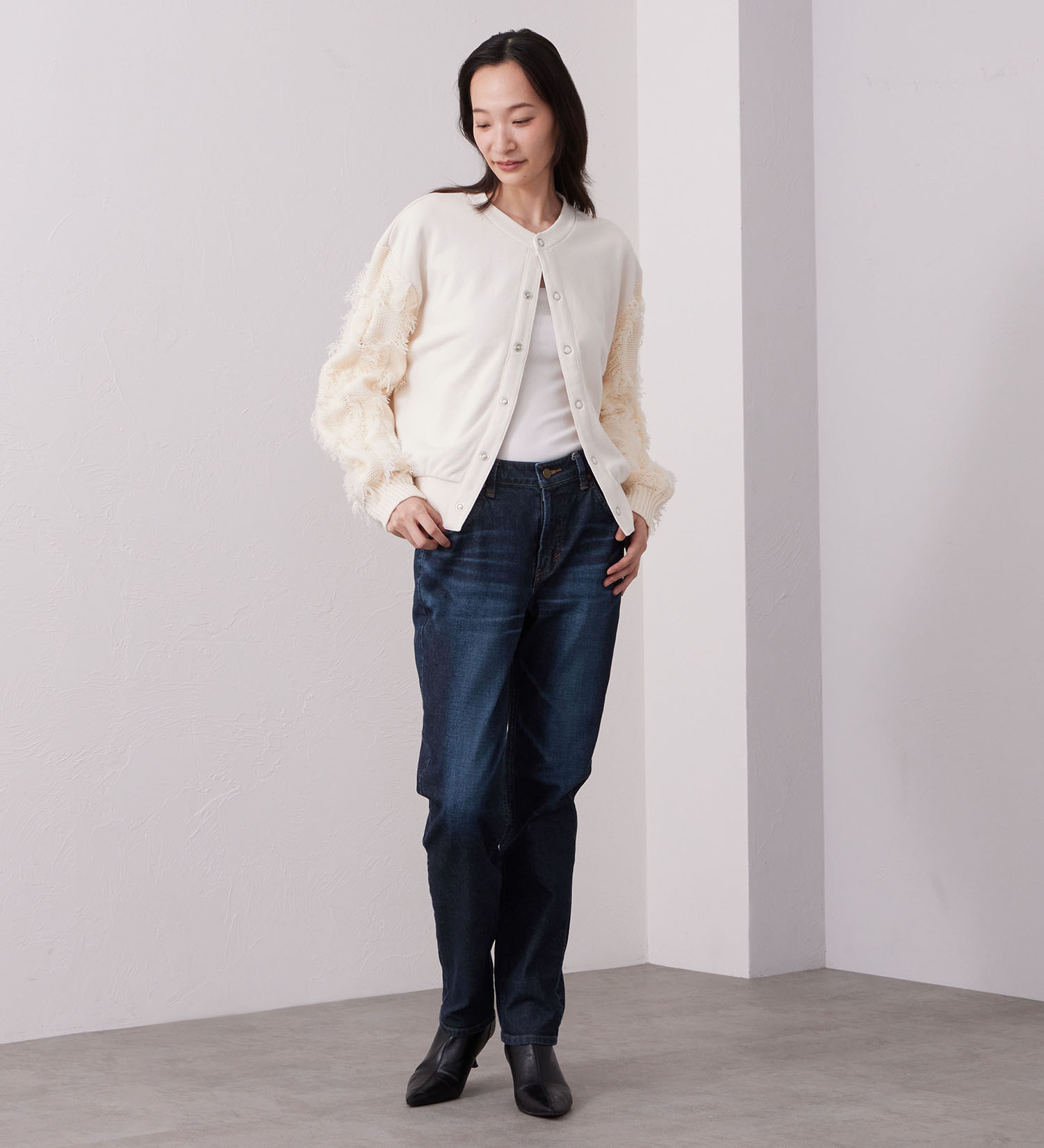 Lee(リー)のKNITPANEL SWEAT CARDIGAN/ニットパネルスウェットカーディガン|トップス/スウェット/レディース|ブルー