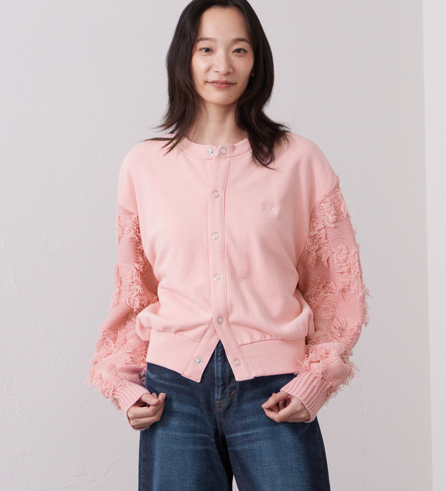 Lee(リー)のKNITPANEL SWEAT CARDIGAN/ニットパネルスウェットカーディガン|トップス/スウェット/レディース|ピンク