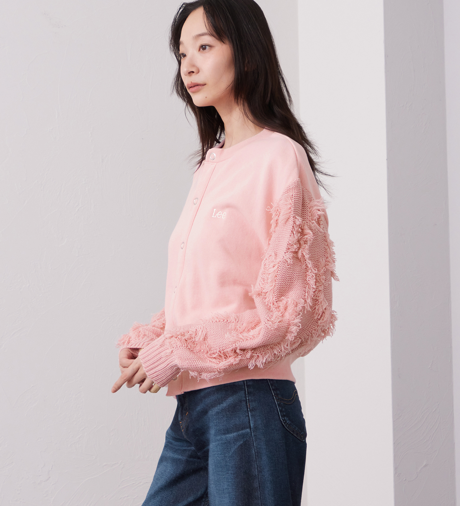 Lee(リー)のKNITPANEL SWEAT CARDIGAN/ニットパネルスウェットカーディガン|トップス/スウェット/レディース|ピンク