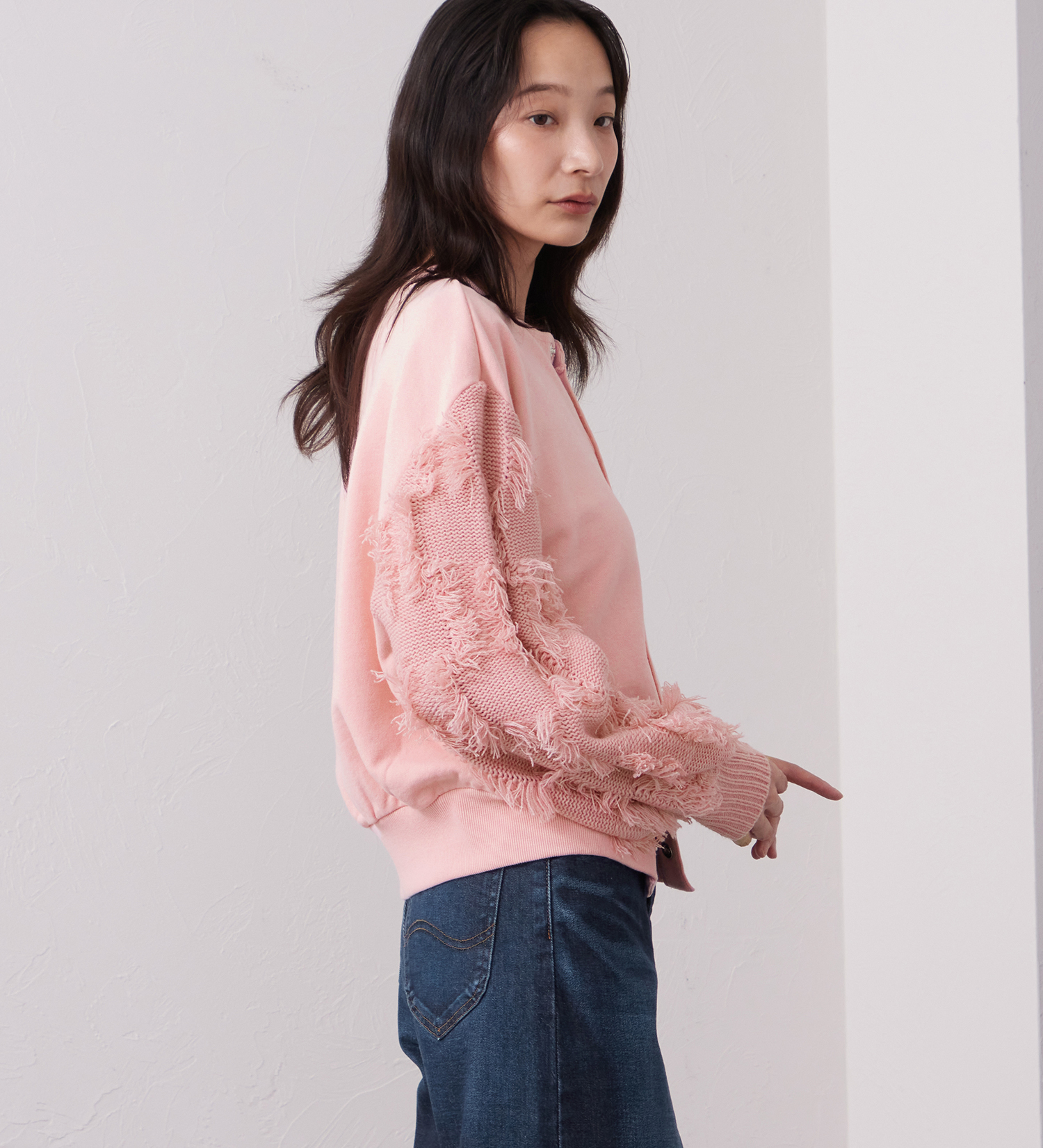 Lee(リー)のKNITPANEL SWEAT CARDIGAN/ニットパネルスウェットカーディガン|トップス/スウェット/レディース|ピンク