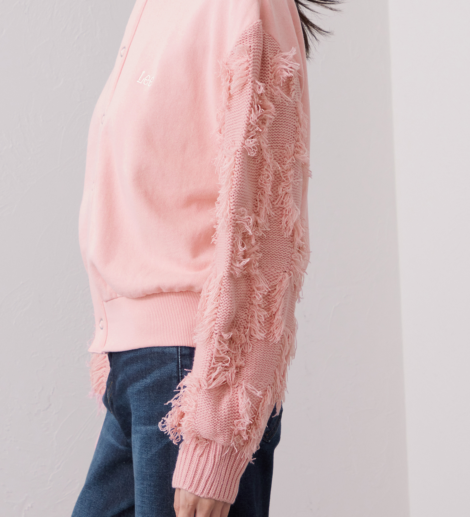 Lee(リー)のKNITPANEL SWEAT CARDIGAN/ニットパネルスウェットカーディガン|トップス/スウェット/レディース|ピンク