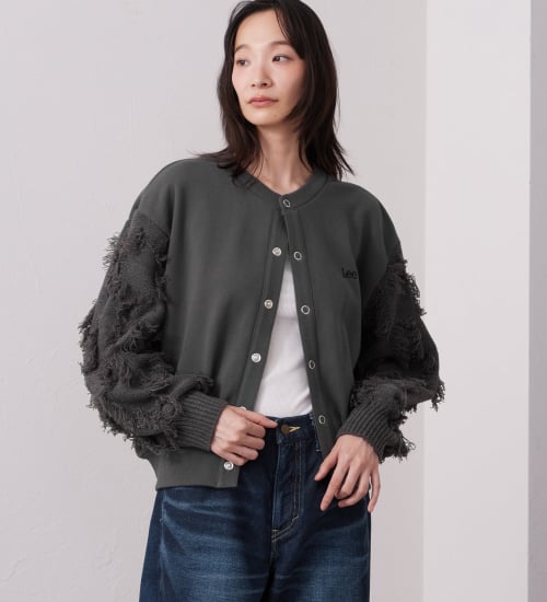 Lee(リー)のKNITPANEL SWEAT CARDIGAN/ニットパネルスウェットカーディガン|トップス/スウェット/レディース|チャコール