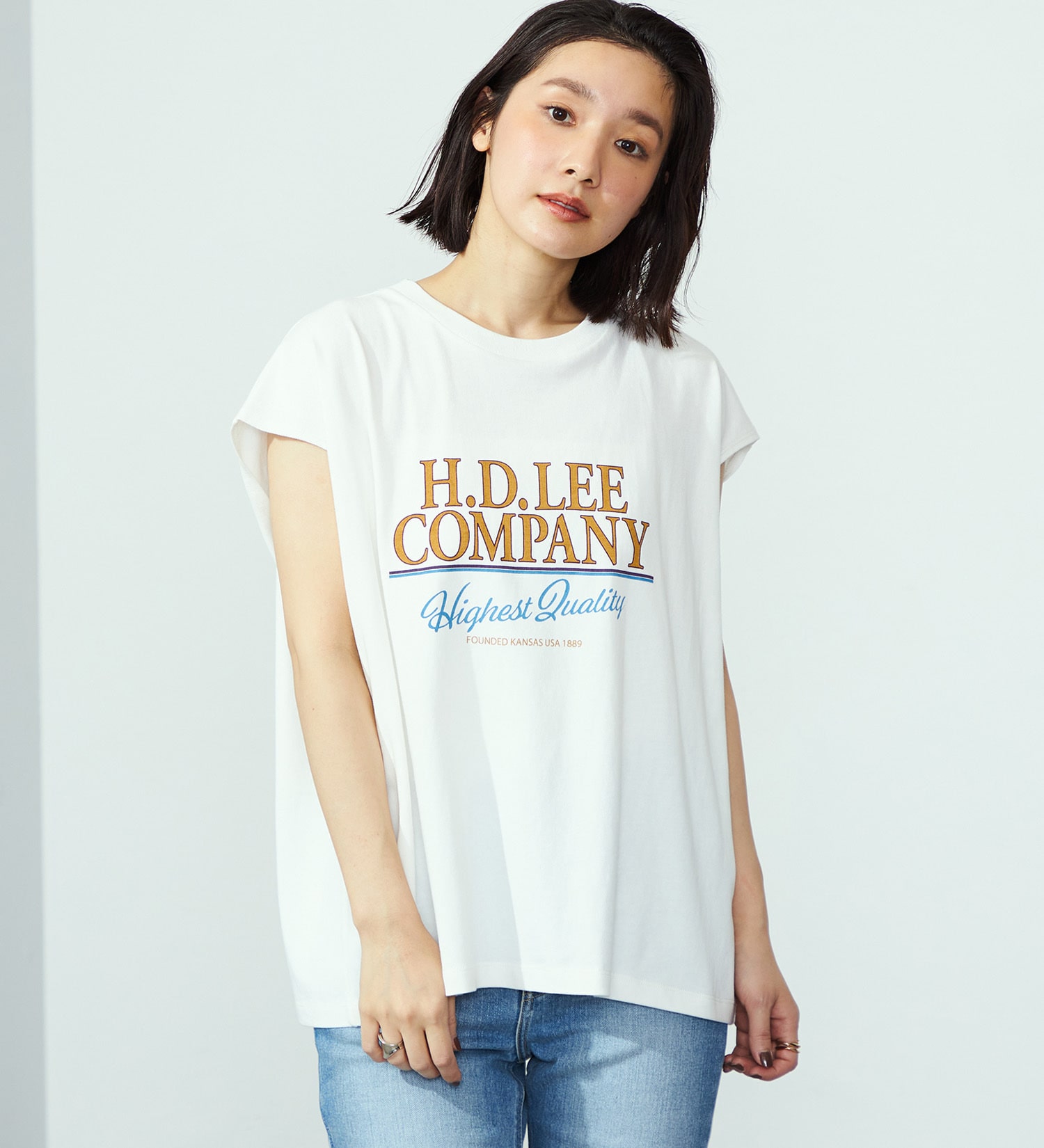 Lee(リー)の【二の腕細見え】ノースリーブプリントTシャツ|トップス/Tシャツ/カットソー/レディース|ホワイト