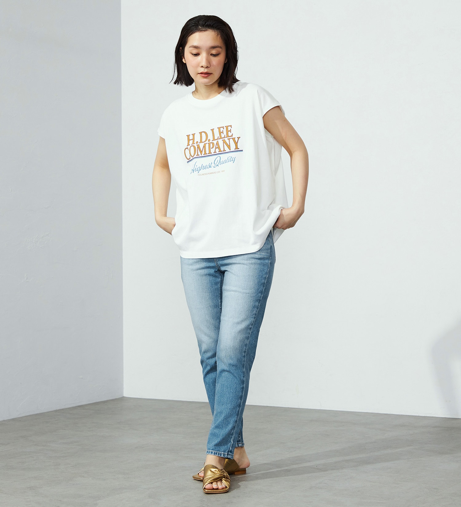 Lee(リー)の【二の腕細見え】ノースリーブプリントTシャツ|トップス/Tシャツ/カットソー/レディース|ホワイト