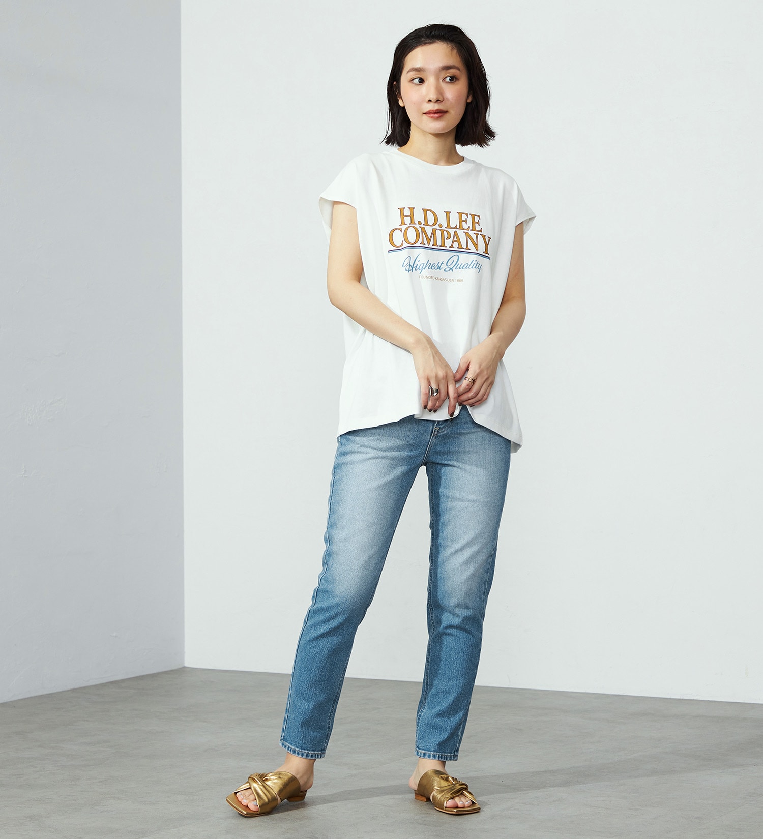 Lee(リー)の【二の腕細見え】ノースリーブプリントTシャツ|トップス/Tシャツ/カットソー/レディース|ホワイト