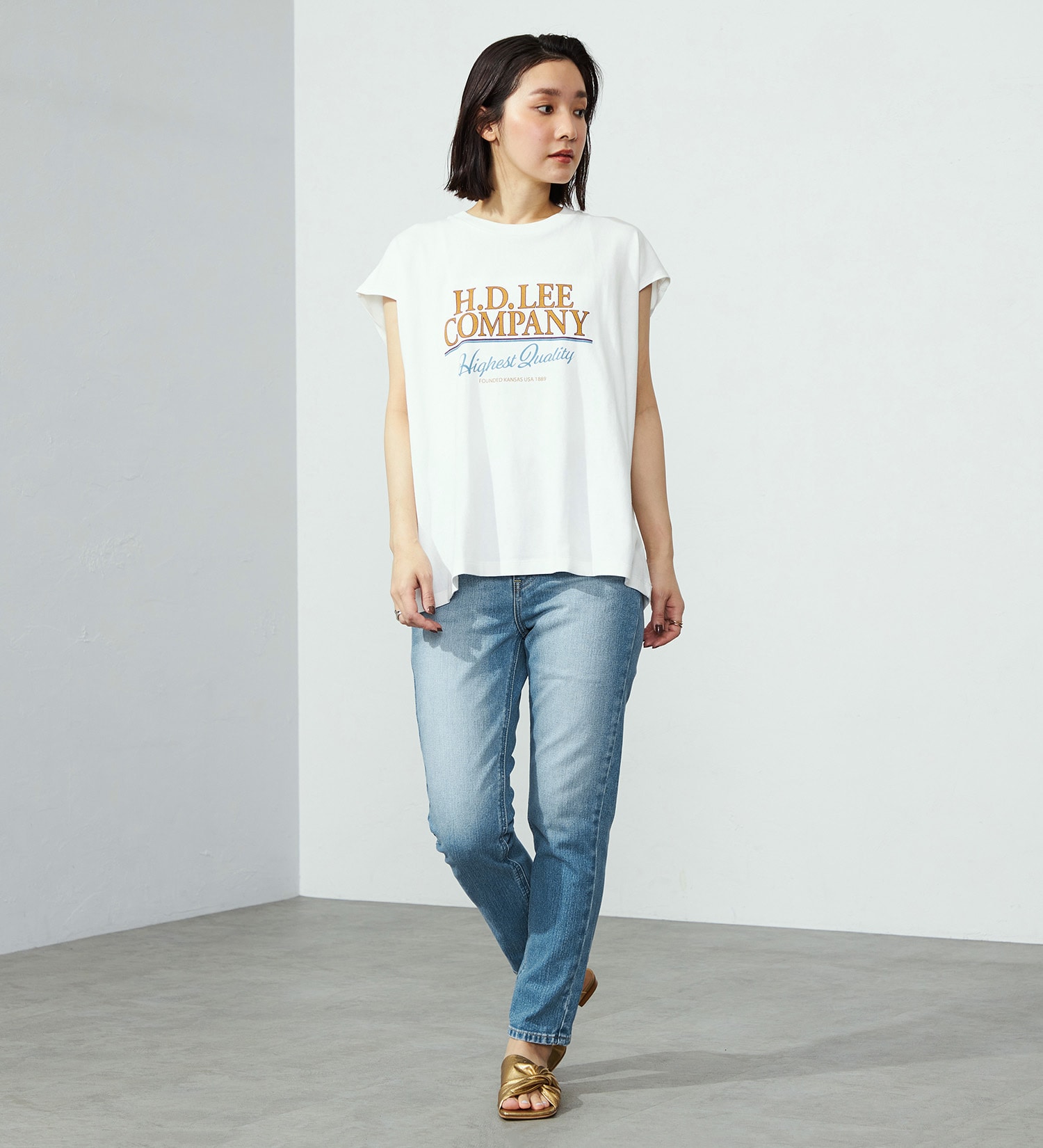Lee(リー)の【二の腕細見え】ノースリーブプリントTシャツ|トップス/Tシャツ/カットソー/レディース|ホワイト
