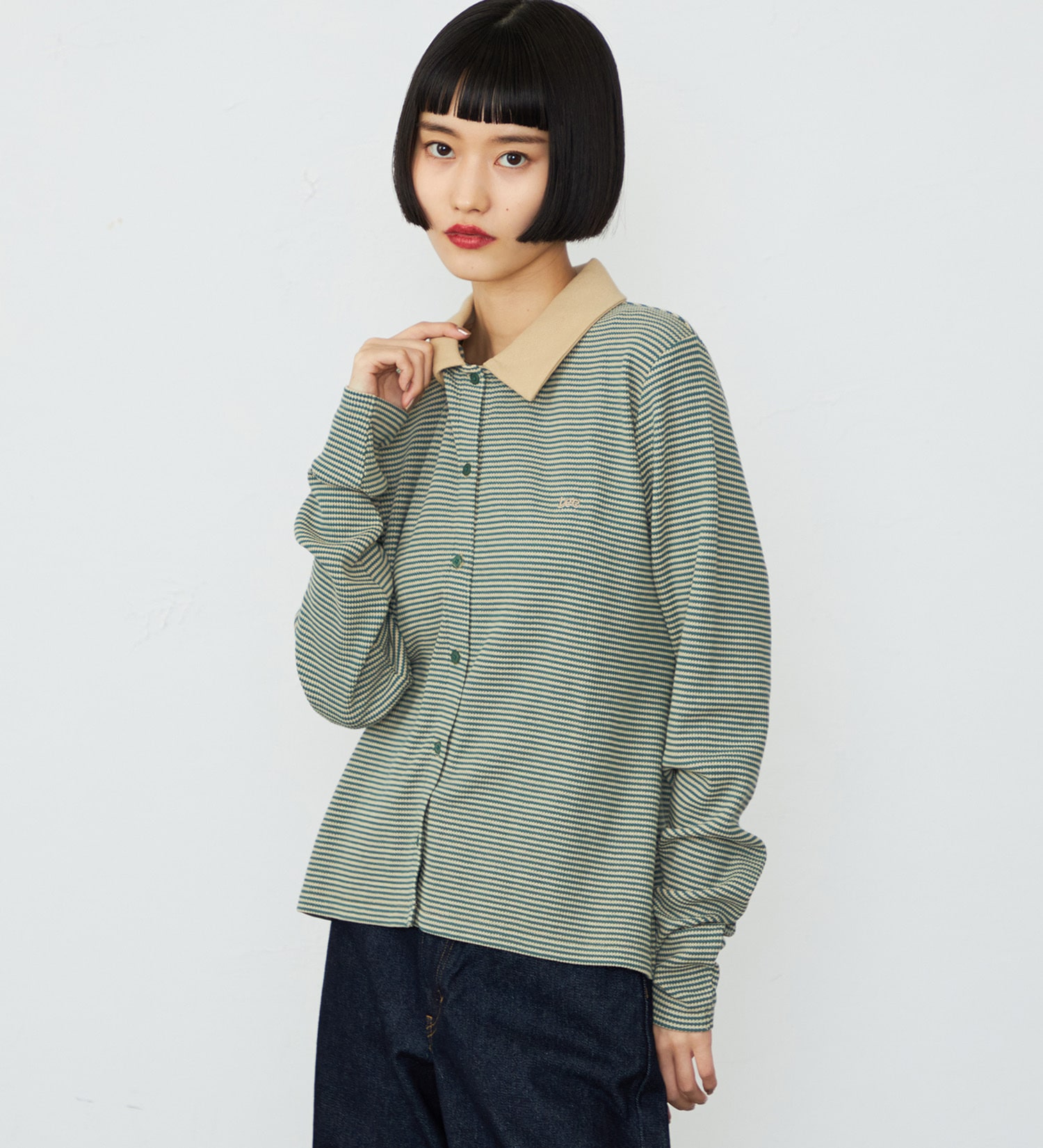 Lee(リー)のボーダーワッフルシャツ|トップス/シャツ/ブラウス/レディース|グリーン