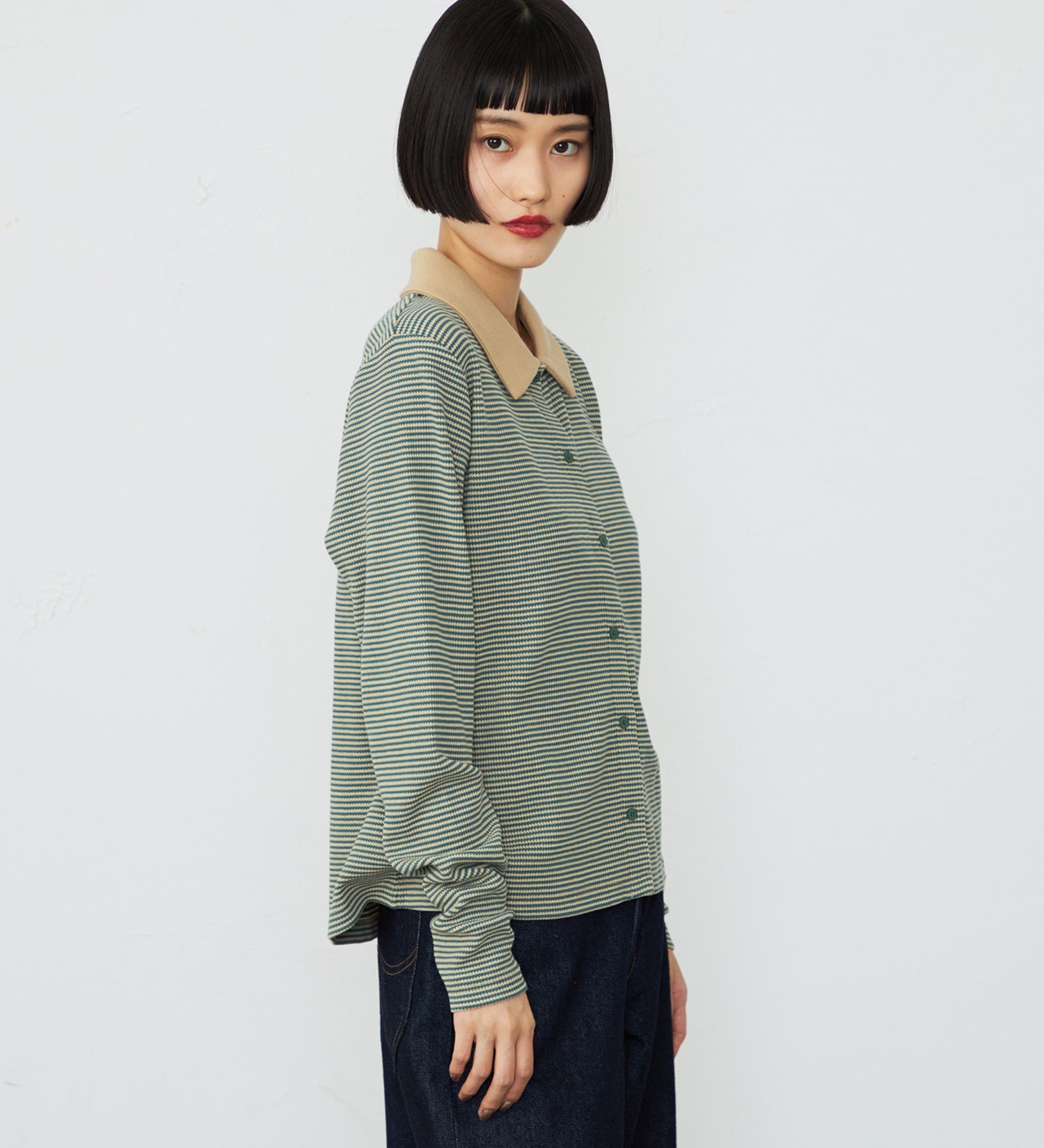 Lee(リー)のボーダーワッフルシャツ|トップス/シャツ/ブラウス/レディース|グリーン