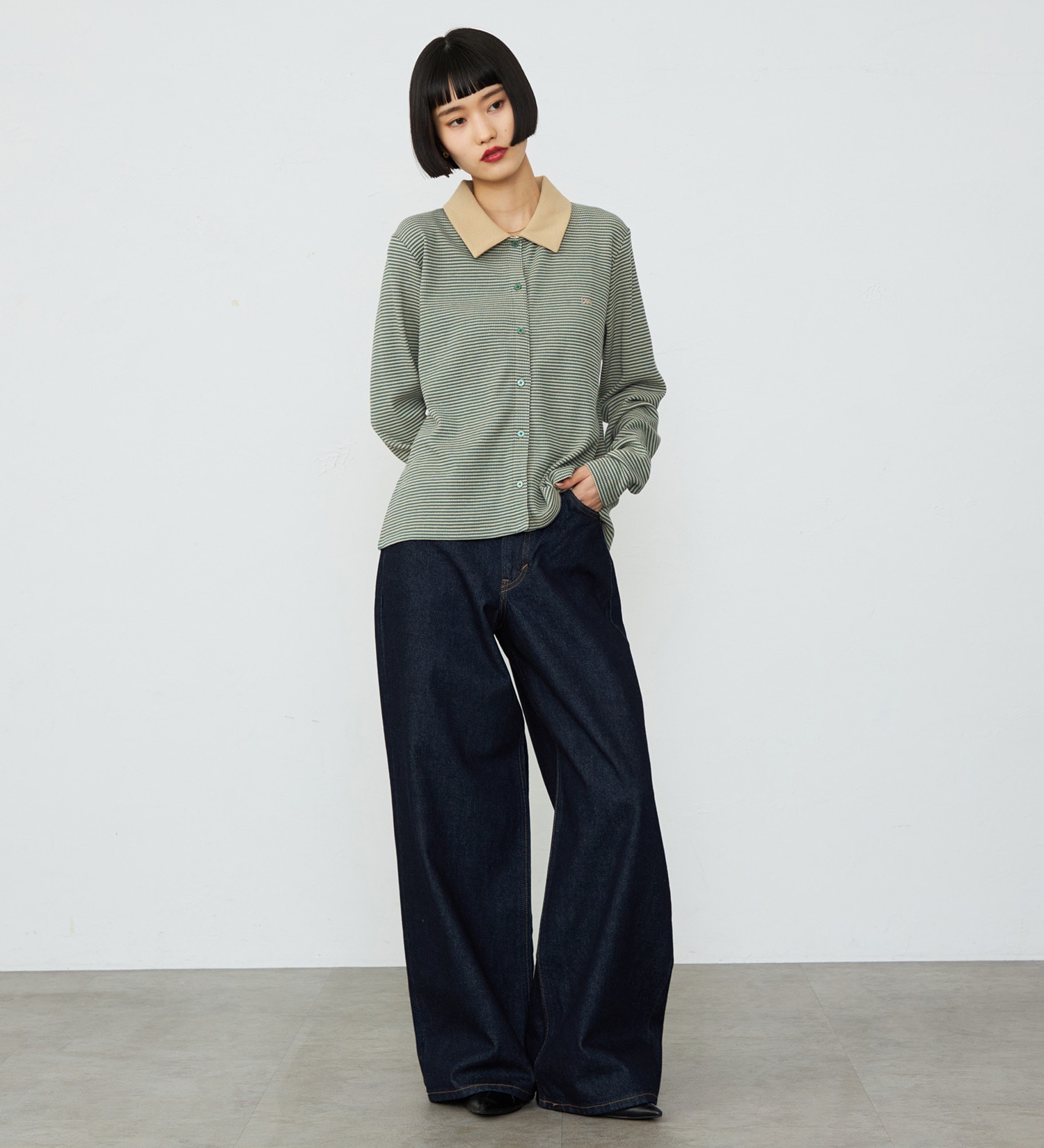 Lee(リー)のボーダーワッフルシャツ|トップス/シャツ/ブラウス/レディース|グリーン