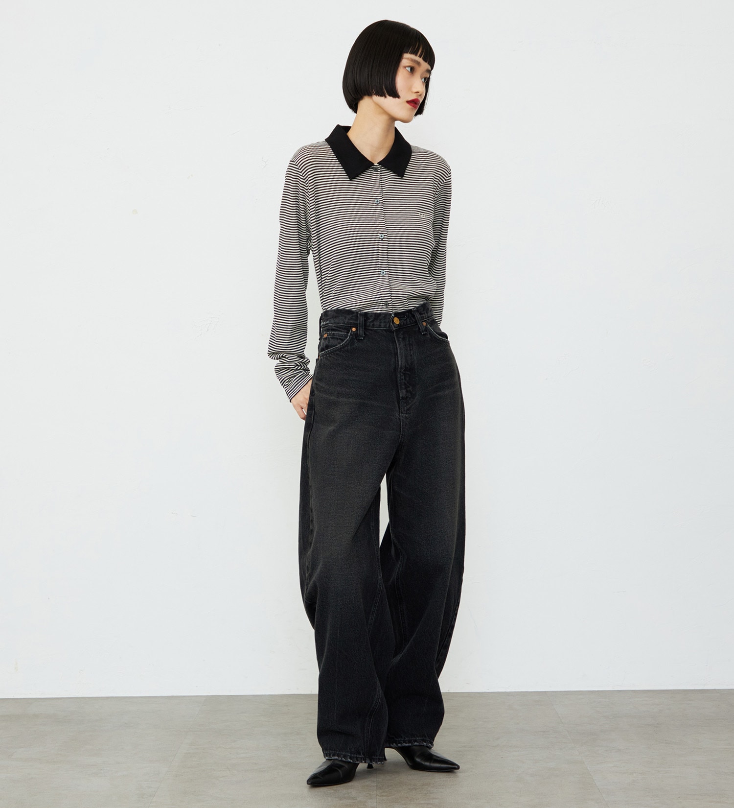 Lee(リー)のボーダーワッフルシャツ|トップス/シャツ/ブラウス/レディース|ブラック