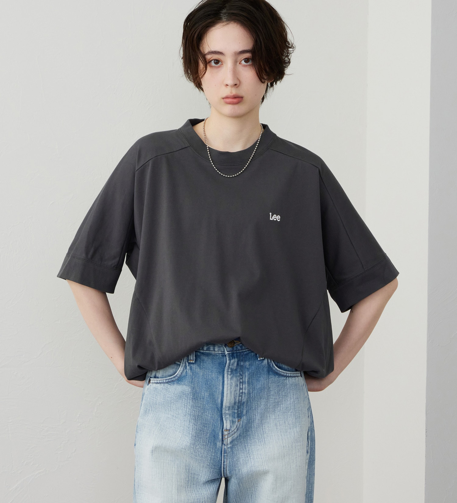 Lee(リー)のコクーンTシャツ【体型カバー】|トップス/Tシャツ/カットソー/レディース|チャコール