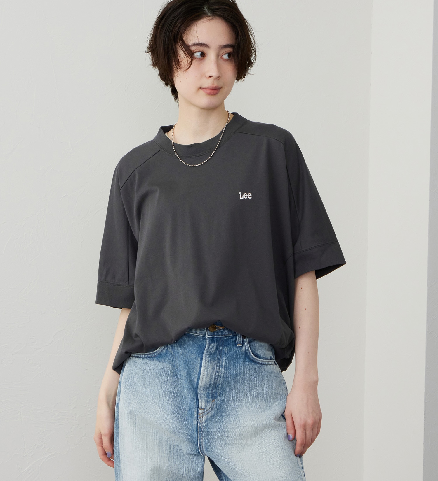 Lee(リー)のコクーンTシャツ【体型カバー】|トップス/Tシャツ/カットソー/レディース|チャコール