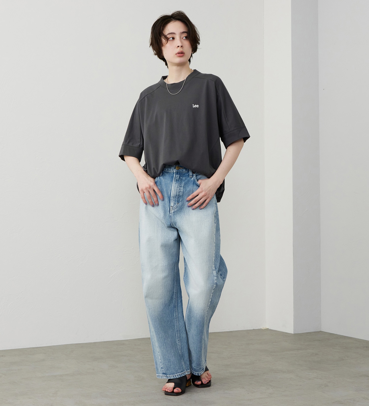 Lee(リー)のコクーンTシャツ【体型カバー】|トップス/Tシャツ/カットソー/レディース|チャコール