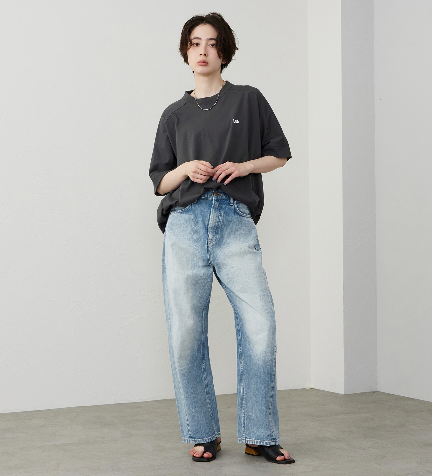 Lee(リー)のコクーンTシャツ【体型カバー】|トップス/Tシャツ/カットソー/レディース|チャコール