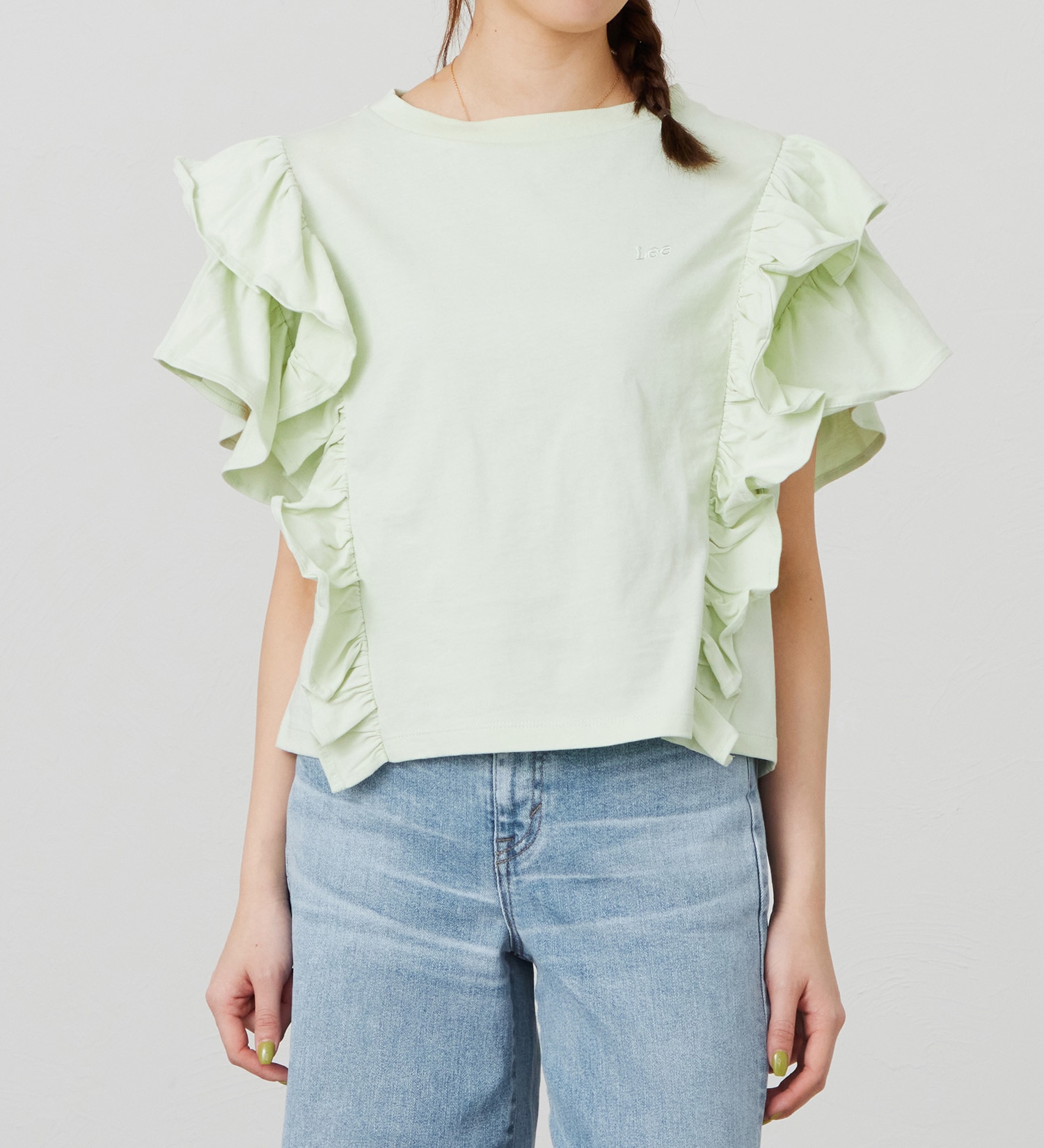 Lee(リー)のラッフルスリーブTシャツ【体型カバー】|トップス/Tシャツ/カットソー/レディース|グリーン