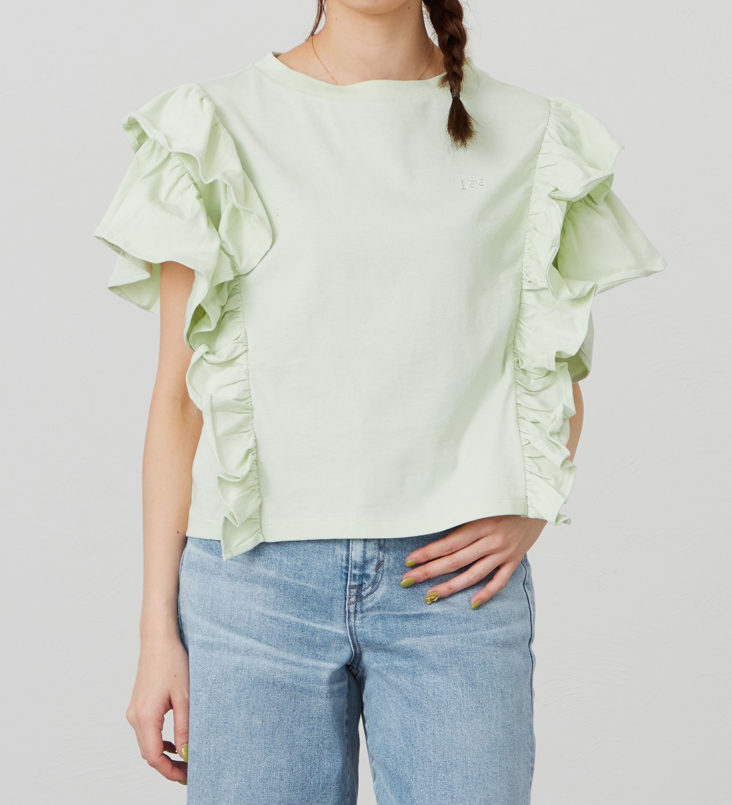Lee(リー)のラッフルスリーブTシャツ【体型カバー】|トップス/Tシャツ/カットソー/レディース|グリーン