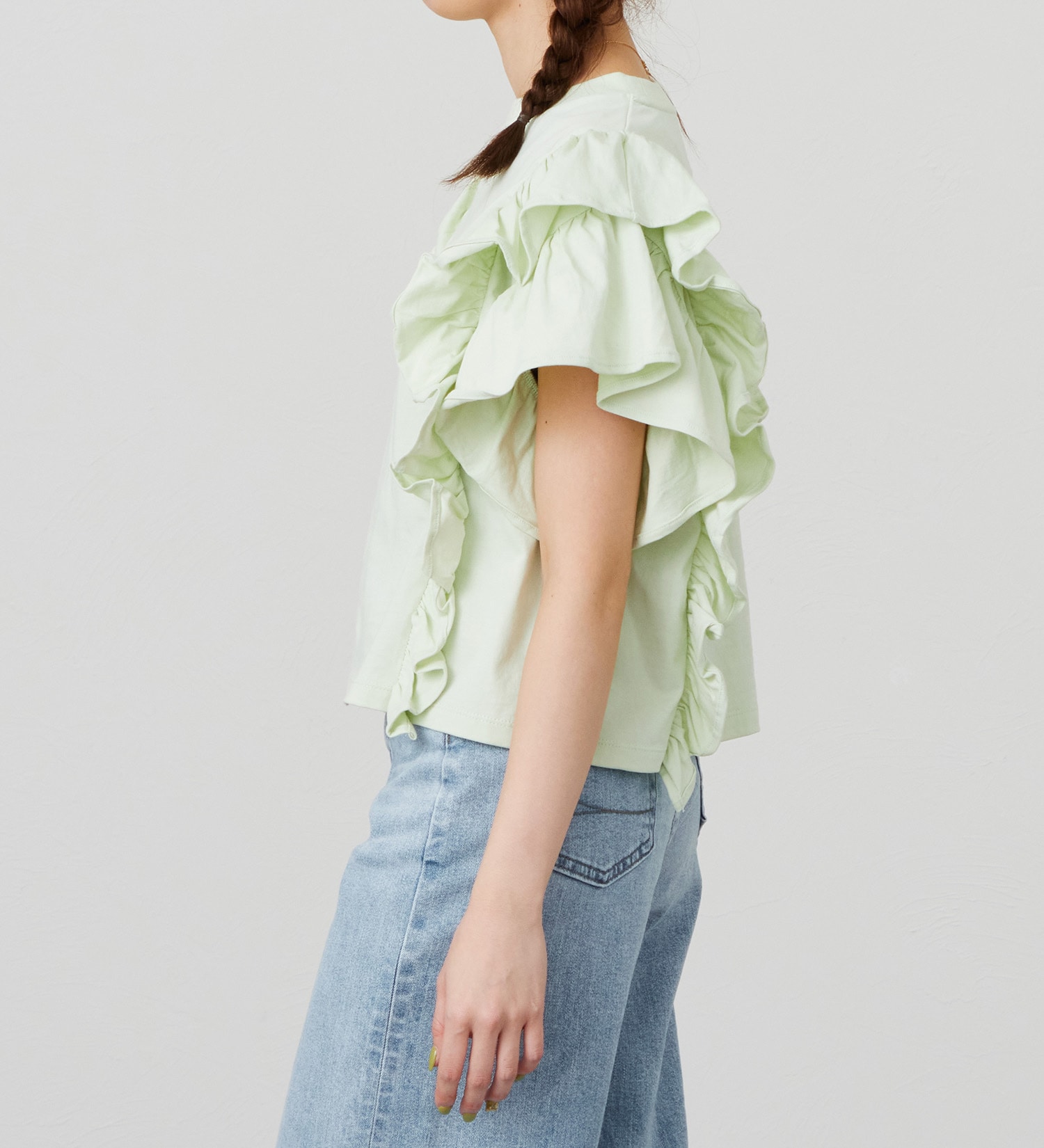 Lee(リー)のラッフルスリーブTシャツ【体型カバー】|トップス/Tシャツ/カットソー/レディース|グリーン