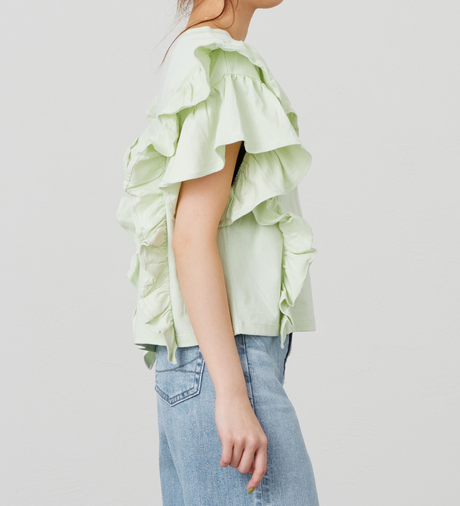 Lee(リー)のラッフルスリーブTシャツ【体型カバー】|トップス/Tシャツ/カットソー/レディース|グリーン