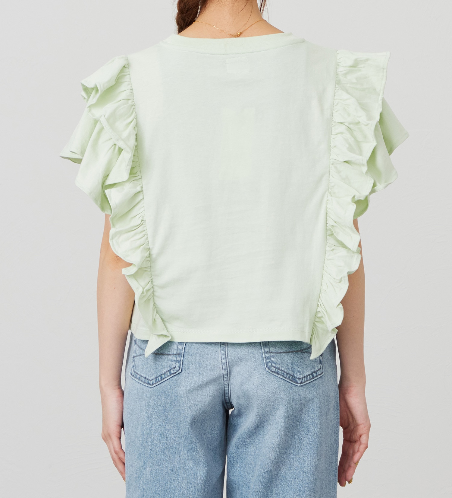 Lee(リー)のラッフルスリーブTシャツ【体型カバー】|トップス/Tシャツ/カットソー/レディース|グリーン