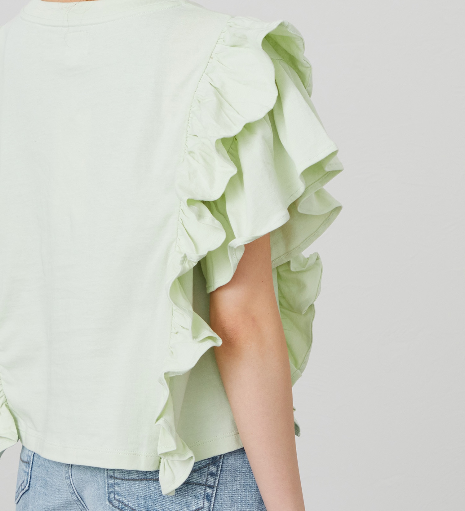 Lee(リー)のラッフルスリーブTシャツ【体型カバー】|トップス/Tシャツ/カットソー/レディース|グリーン