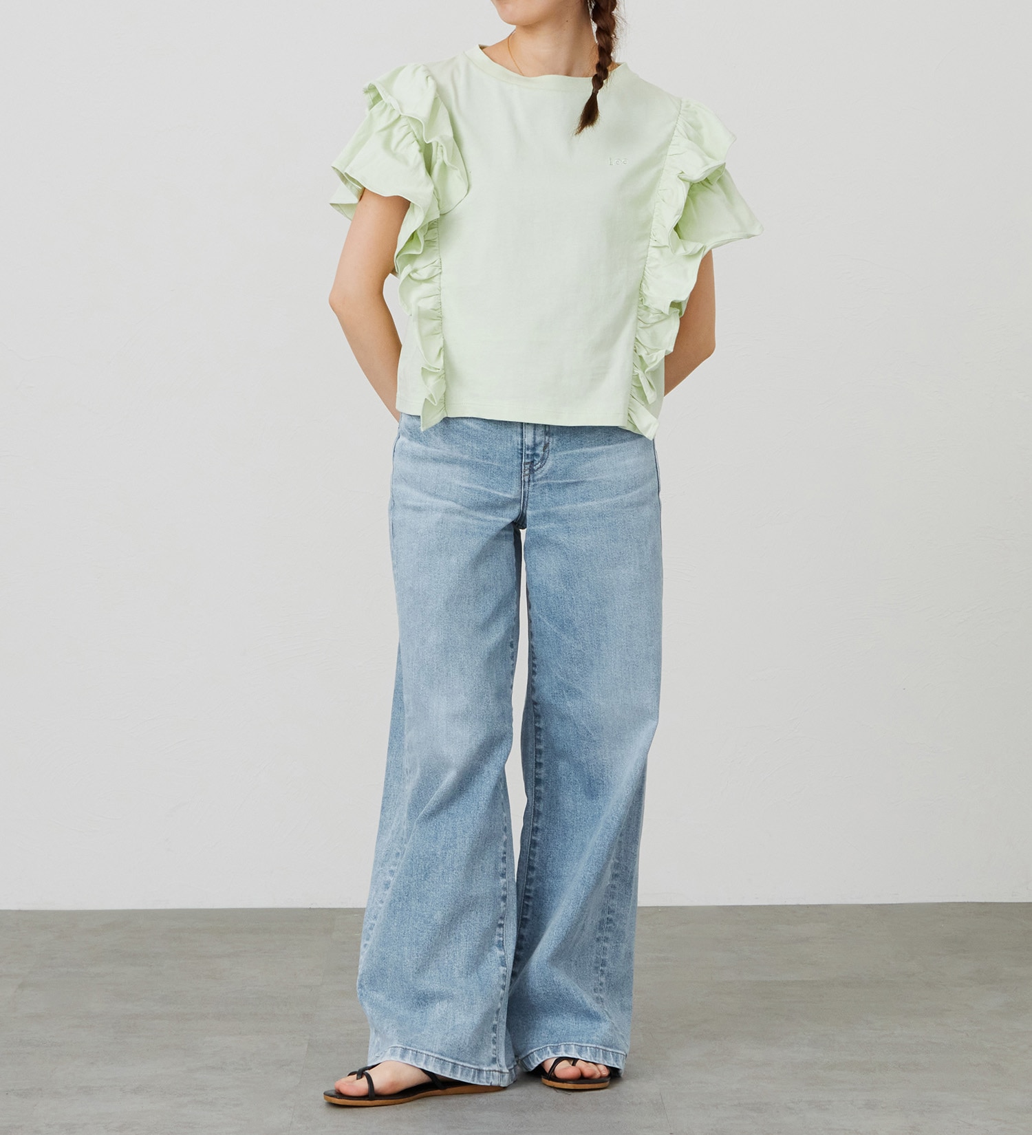 Lee(リー)のラッフルスリーブTシャツ【体型カバー】|トップス/Tシャツ/カットソー/レディース|グリーン