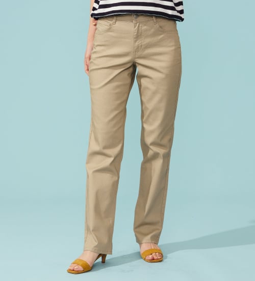 EDWIN(エドウイン)の【予約P】EDWIN LADIES インターナショナルベーシック COOL 股上深め 脚まわりゆったりストレートデニムパンツ【涼】|パンツ/パンツ/レディース|ベージュ