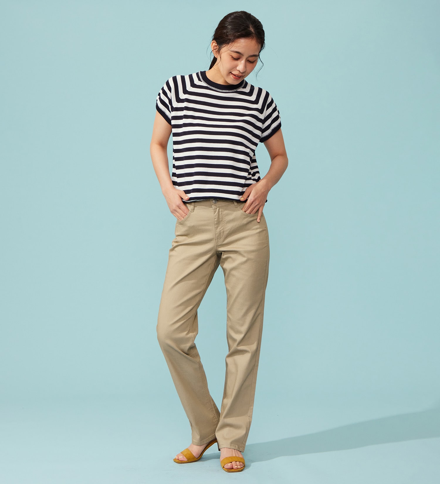 EDWIN(エドウイン)の【予約P】EDWIN LADIES インターナショナルベーシック COOL 股上深め 脚まわりゆったりストレートデニムパンツ【涼】|パンツ/パンツ/レディース|ベージュ