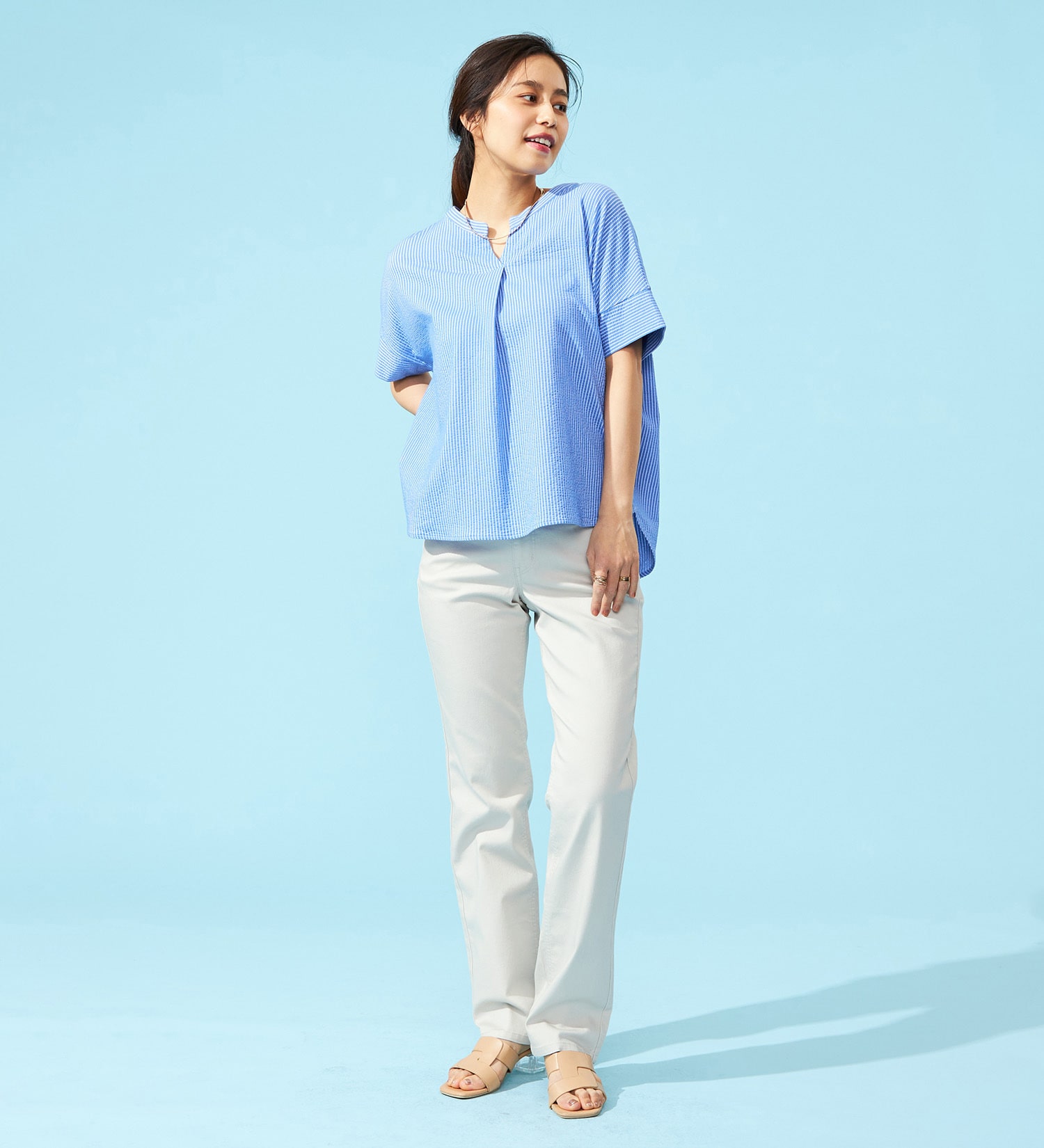 EDWIN(エドウイン)の【予約P】EDWIN LADIES インターナショナルベーシック COOL 股上深め 脚まわりゆったりストレートデニムパンツ【涼】|パンツ/パンツ/レディース|アイボリー