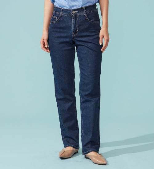 EDWIN(エドウイン)の【予約P】EDWIN LADIES インターナショナルベーシック COOL 股上深め 脚まわりゆったりストレートデニムパンツ【涼】|パンツ/デニム / ジーンズパンツ/レディース|中色ブルー