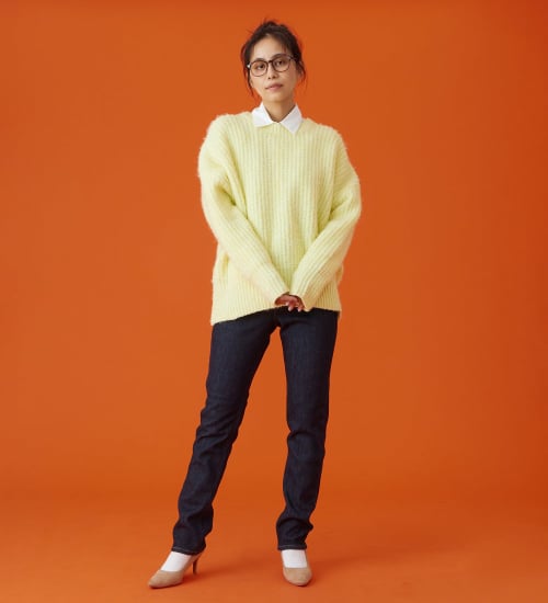 【予約P】EDWIN LADIES インターナショナルベーシック  BODY FIREすっきりストレートデニムパンツ【暖/冬用】