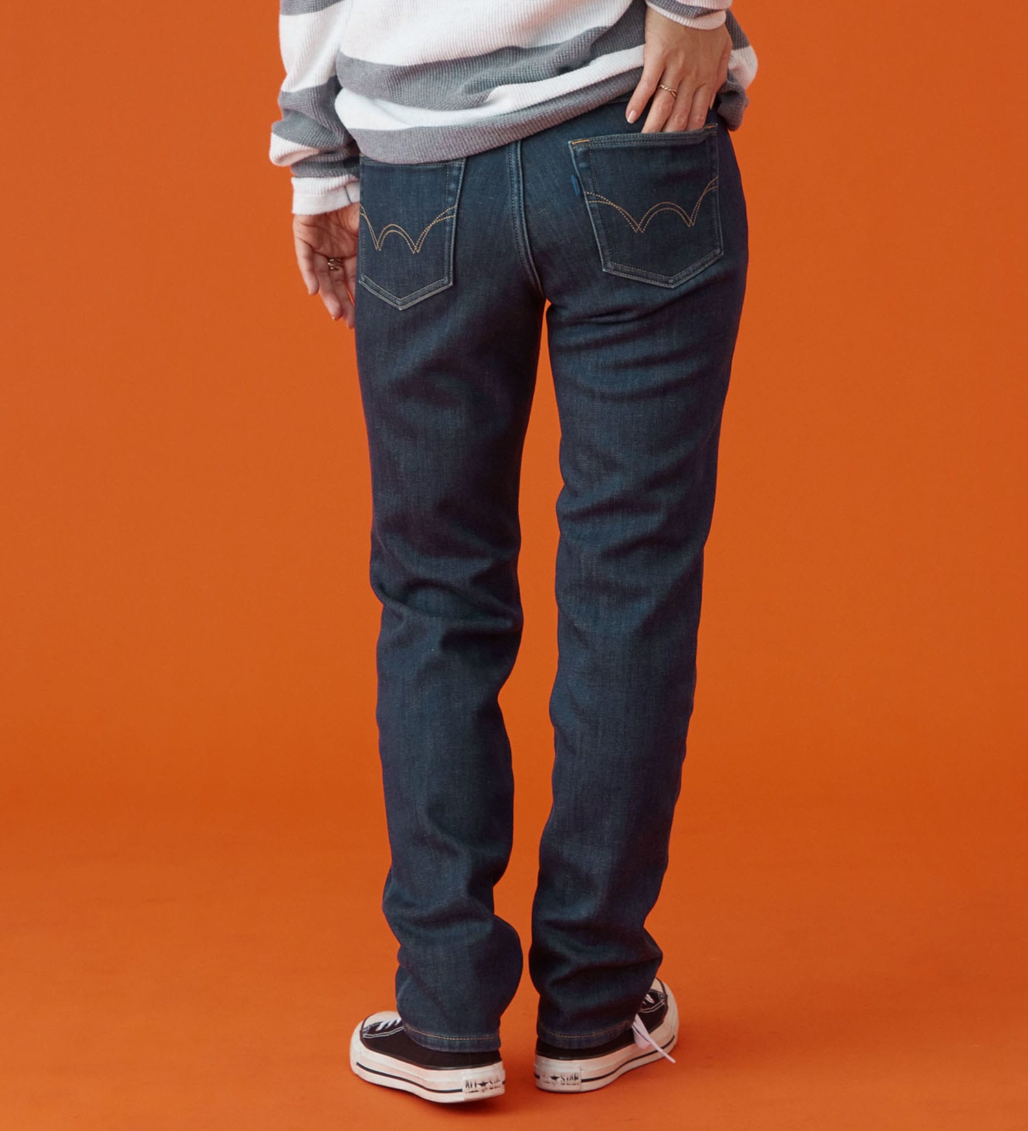 EDWIN(エドウイン)の【予約P】EDWIN LADIES インターナショナルベーシック BODY FIREすっきりストレートデニムパンツ【暖/冬用】|パンツ/デニム / ジーンズパンツ/レディース|濃色ブルー