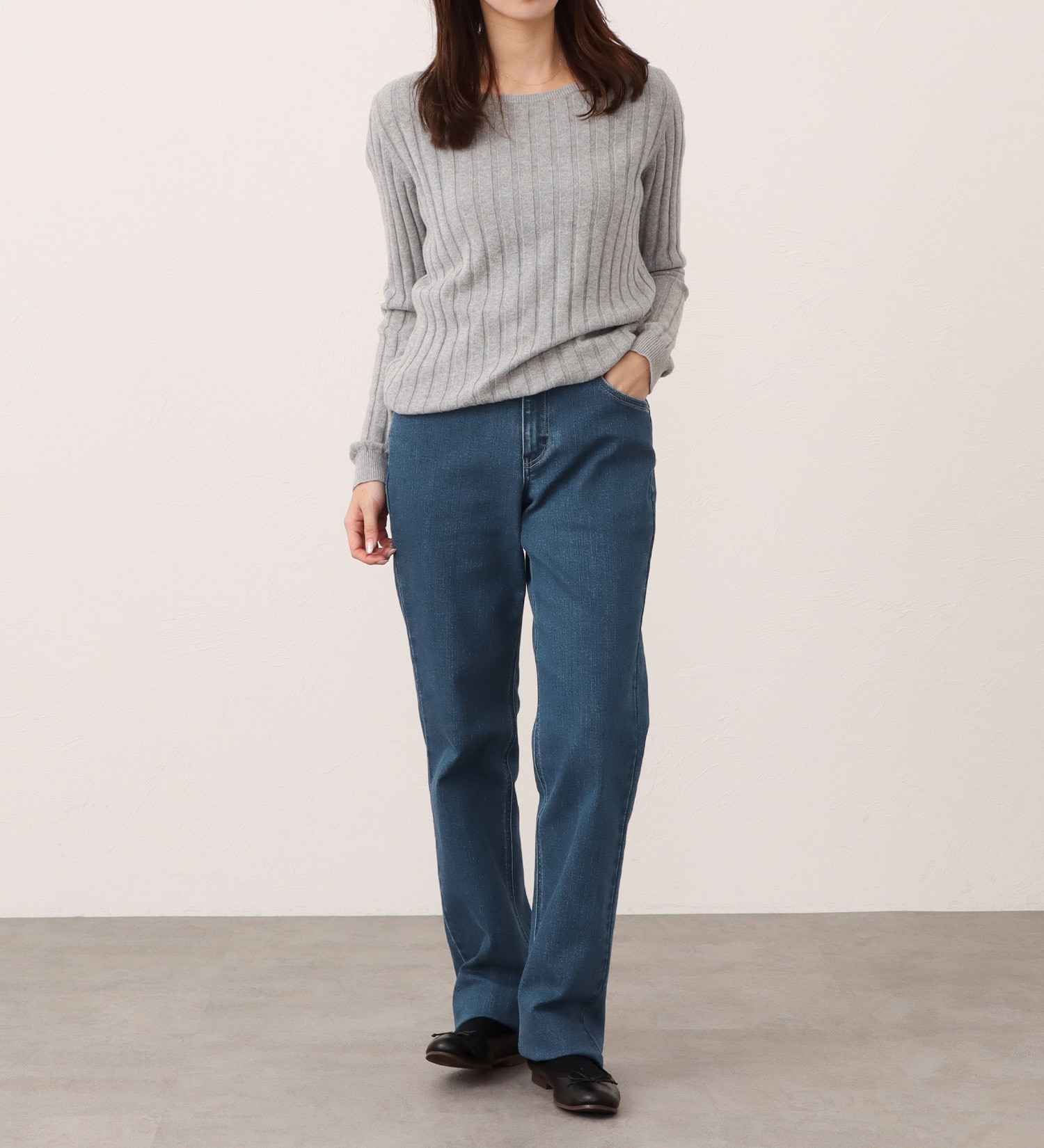 EDWIN(エドウイン)のEDWIN LADIES インターナショナルベーシック ゆったりストレートデニムパンツ|パンツ/デニム / ジーンズパンツ/レディース|中色ブルー