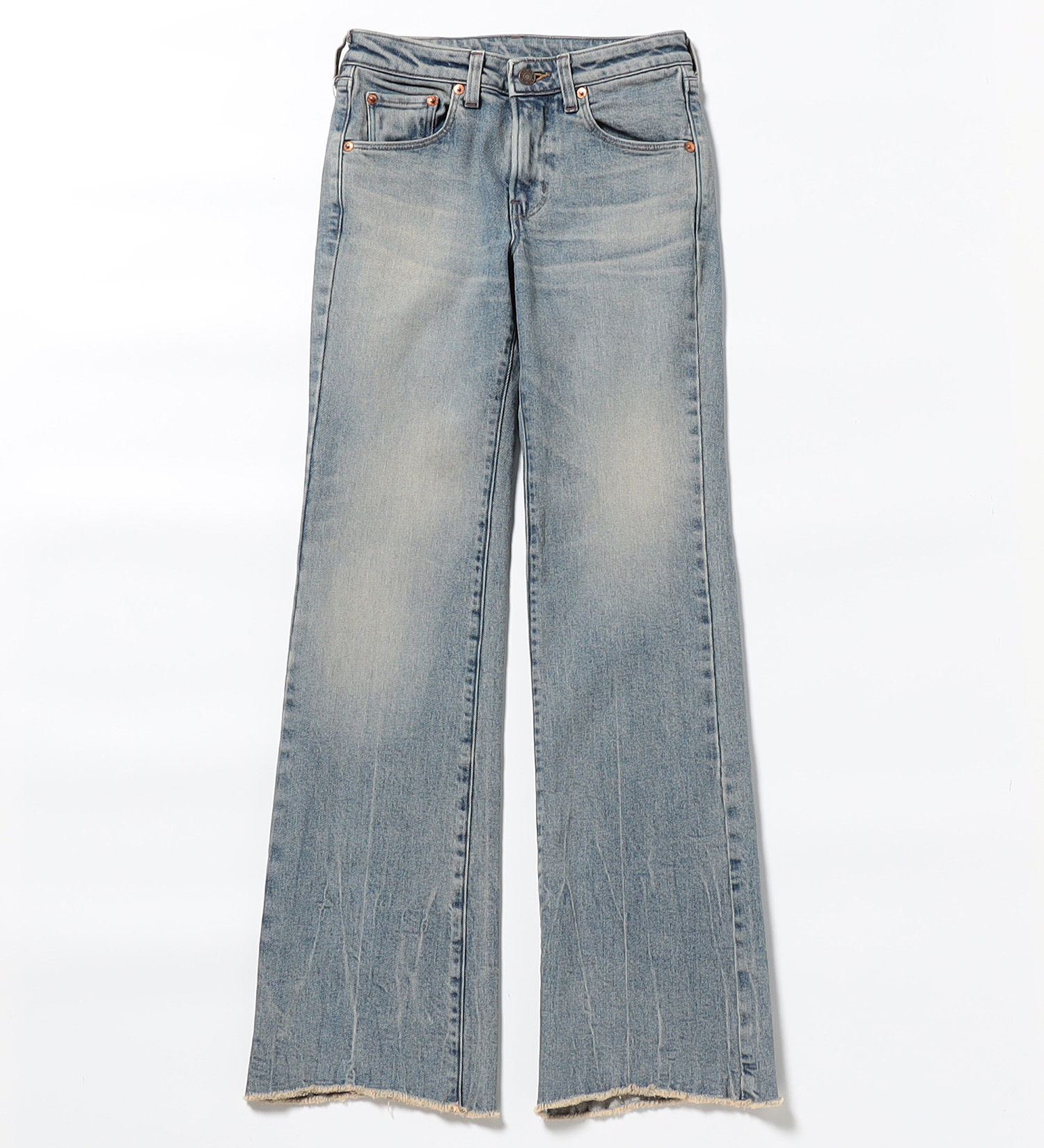 EDWIN(エドウイン)の【試着対象】EDWIN LADIES ニュークラシック ローライズ カットオフフレアデニムパンツ|パンツ/デニム / ジーンズパンツ/レディース|淡色ブルー