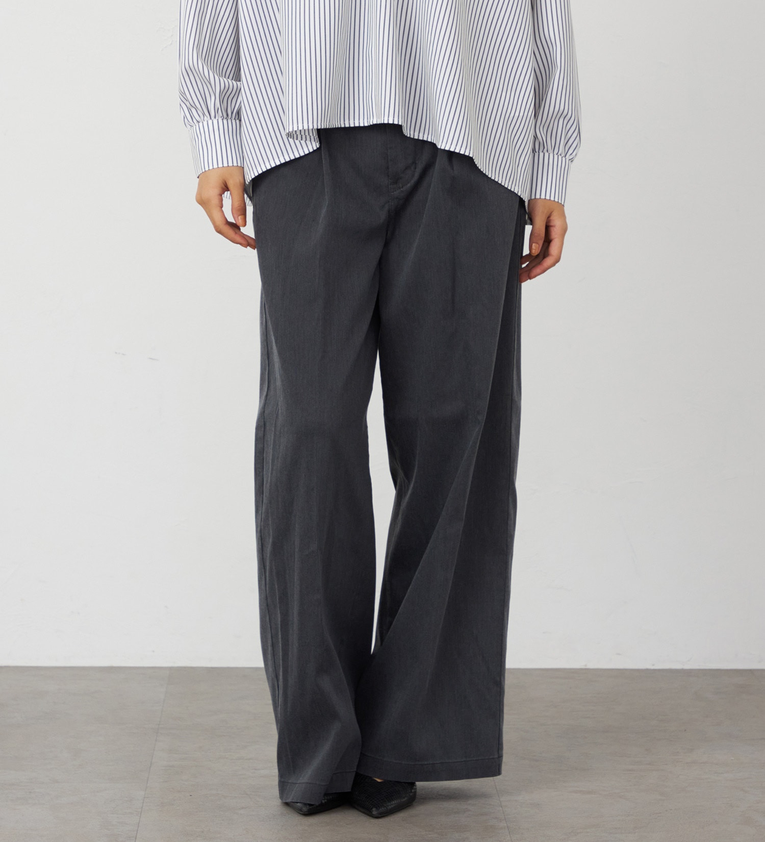 EDWIN(エドウイン)の【WEB・直営店舗限定】EDWIN LADIES キレカジ ワイドスラックスパンツ【洗える・防シワ】|パンツ/スラックス/レディース|チャコールグレー