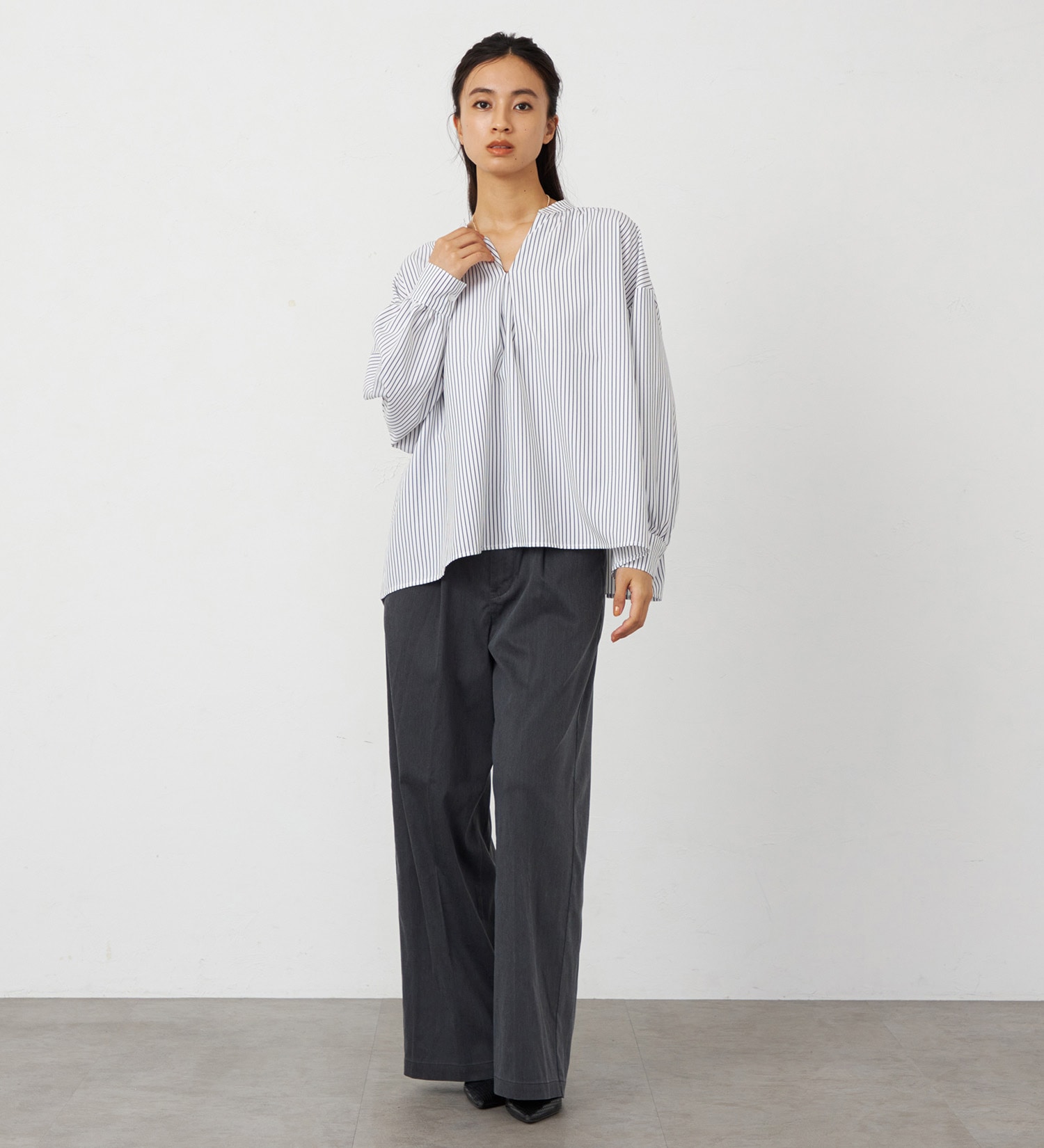 EDWIN(エドウイン)の【WEB・直営店舗限定】EDWIN LADIES キレカジ ワイドスラックスパンツ【洗える・防シワ】|パンツ/スラックス/レディース|チャコールグレー