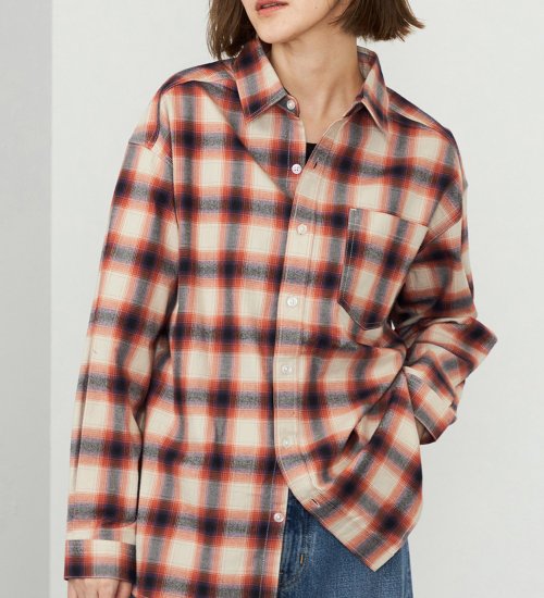 EDWIN(エドウイン)の【WEB・直営店舗限定】EDWIN LADIES ビッグフィットチェックシャツ|トップス/シャツ/ブラウス/レディース|オレンジ